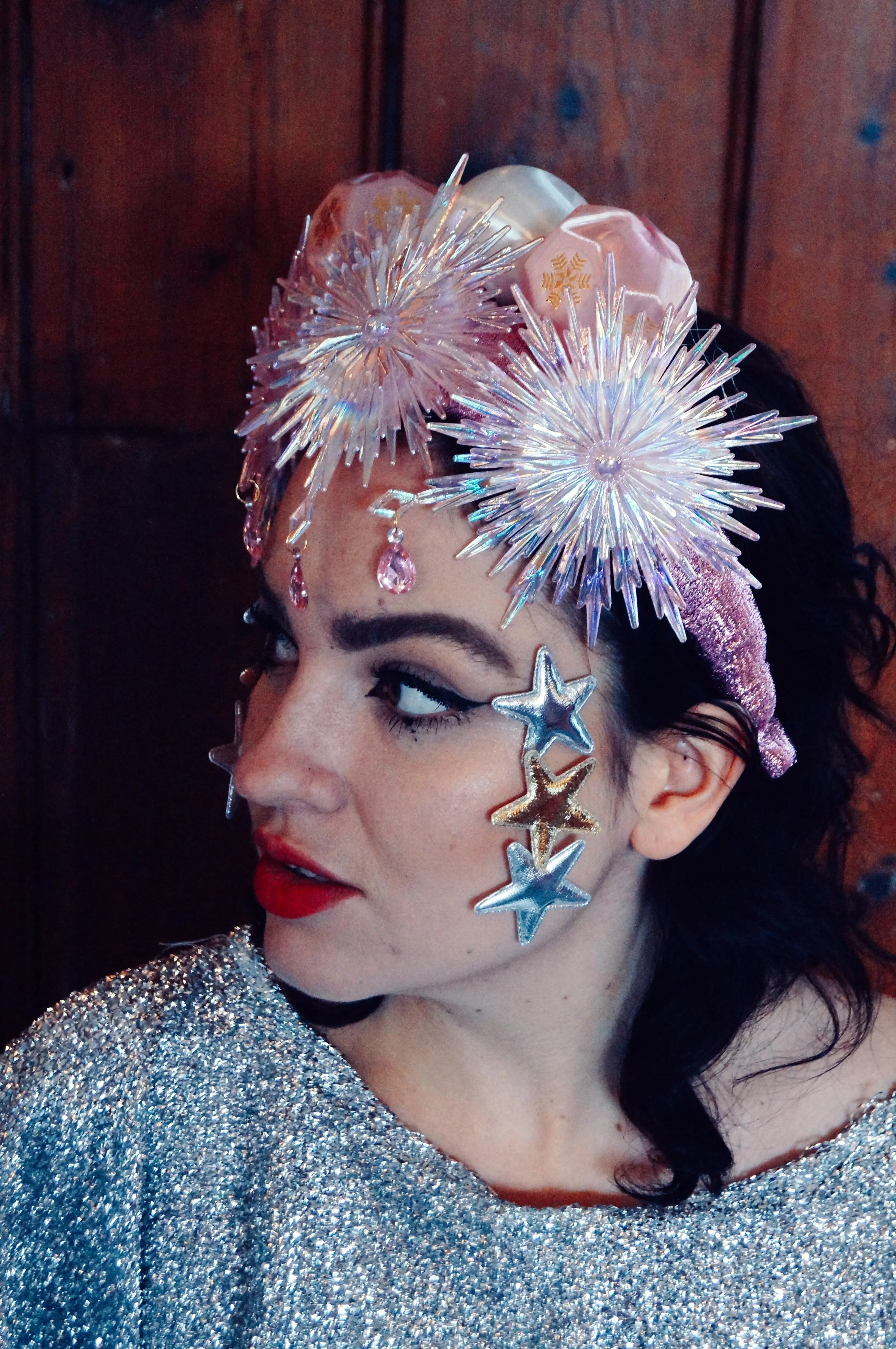 Pink and Iridescent Christmas Crown headband