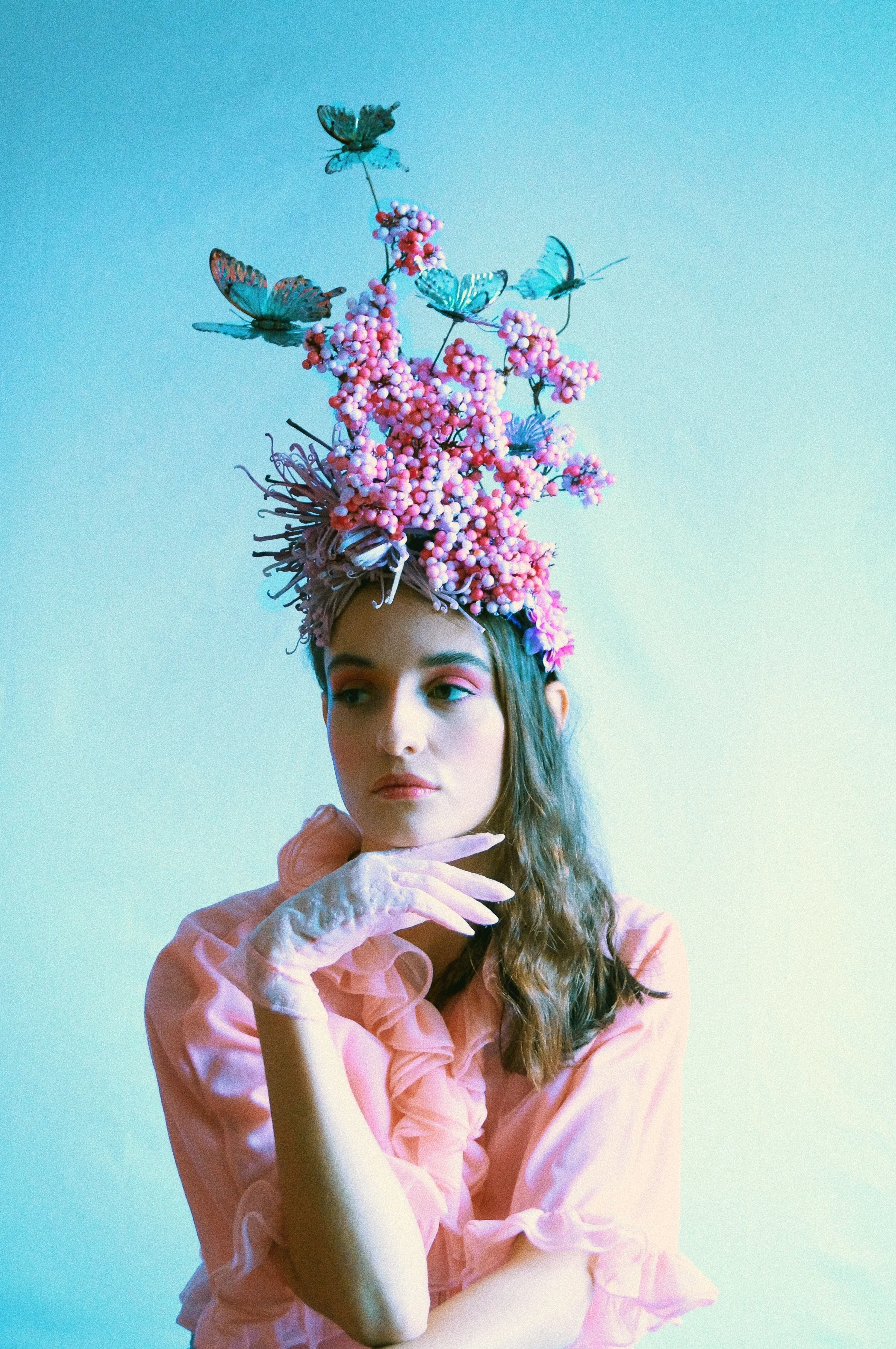 Pink and Silver Butterfly Headpiece