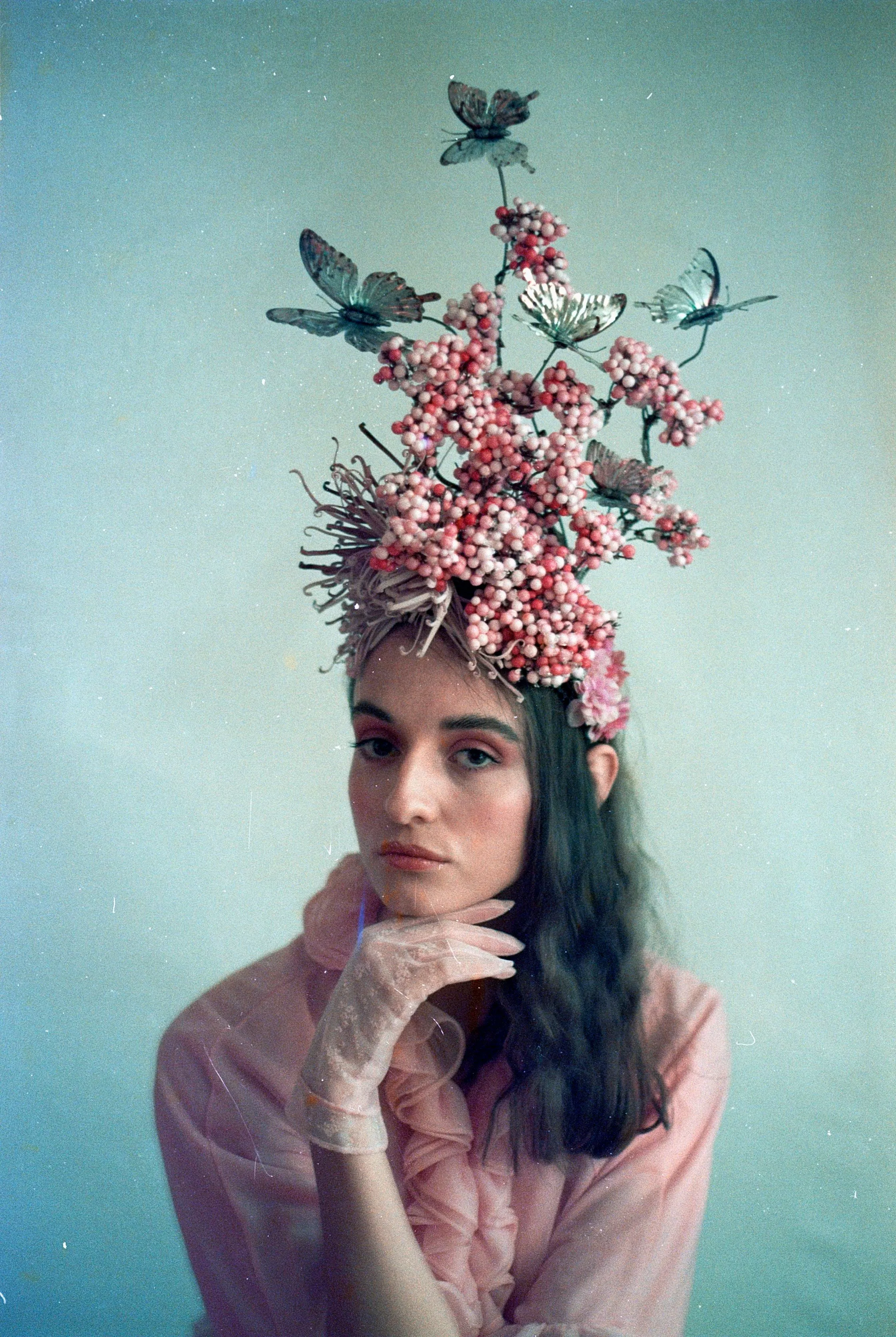 Pink and Silver Butterfly Headpiece
