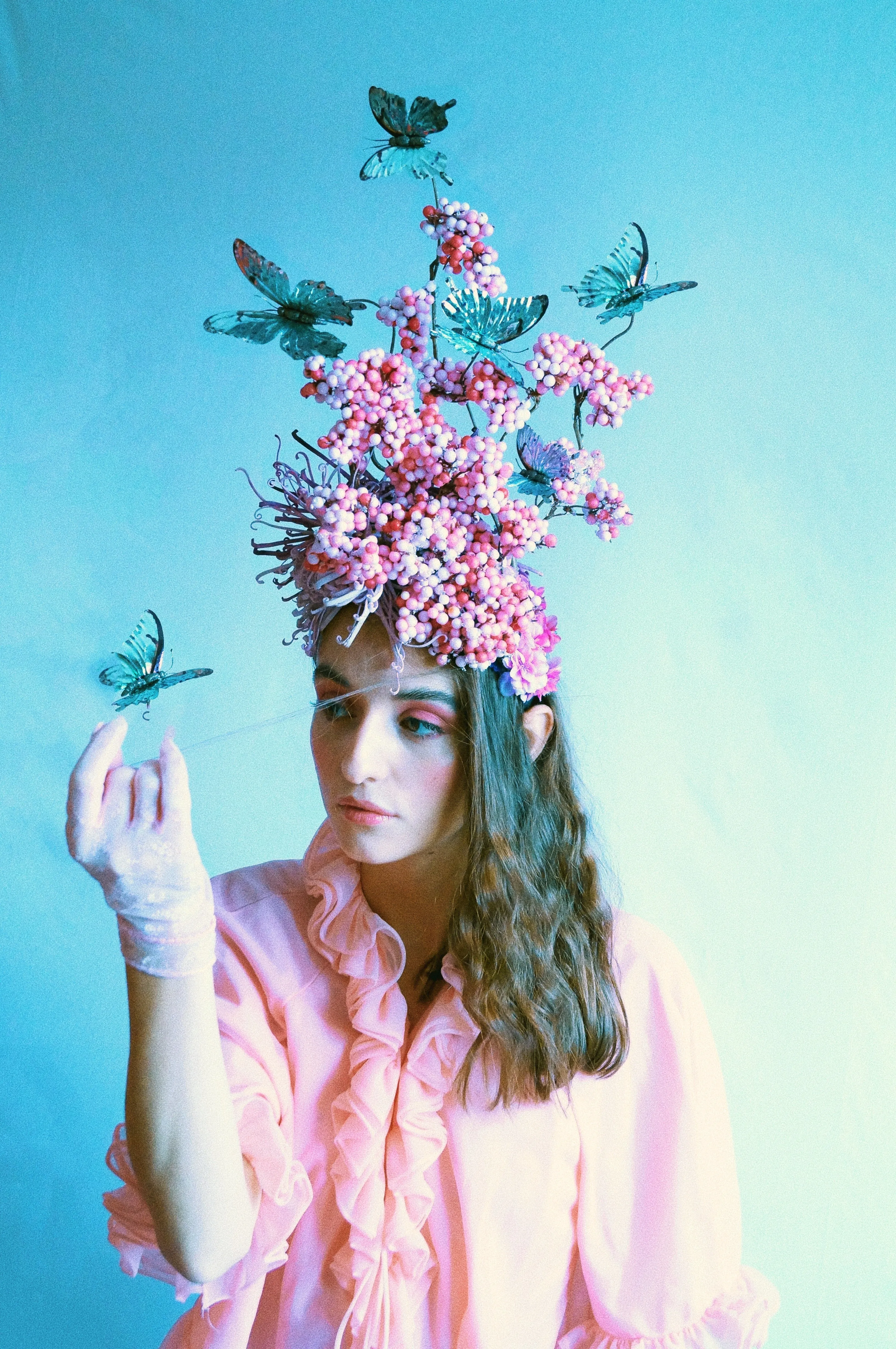 Pink and Silver Butterfly Headpiece