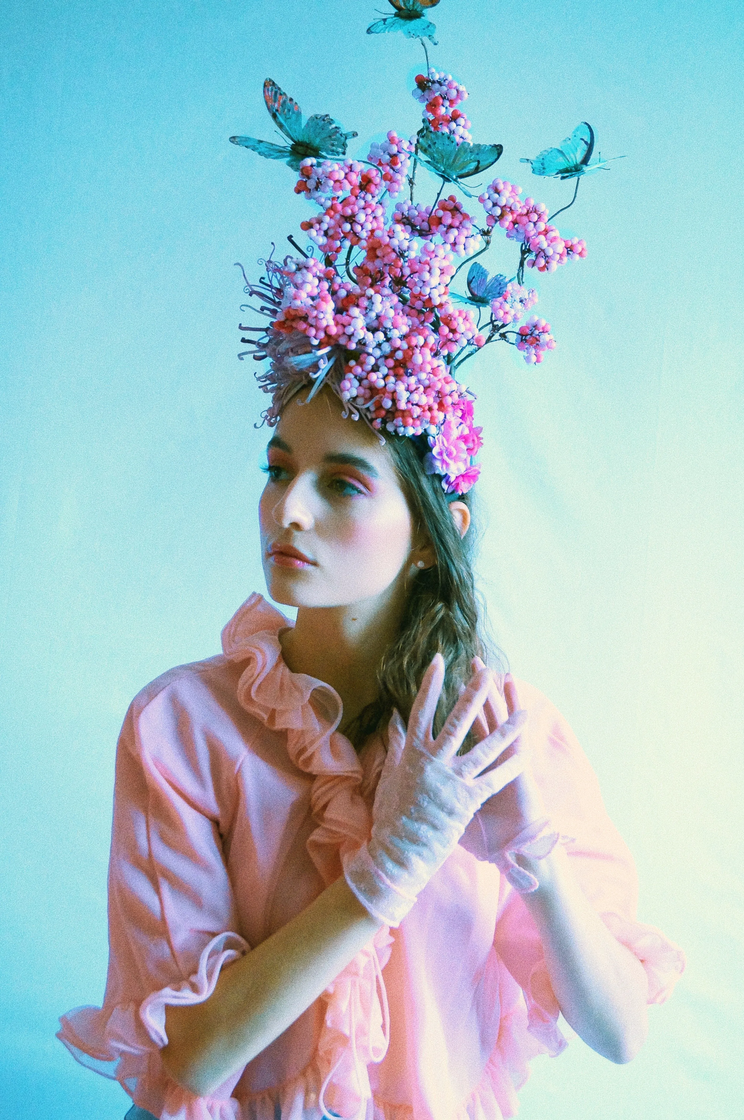 Pink and Silver Butterfly Headpiece
