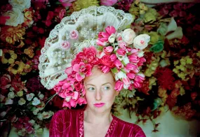 Pink Fan StatmentVintage floral Headdress