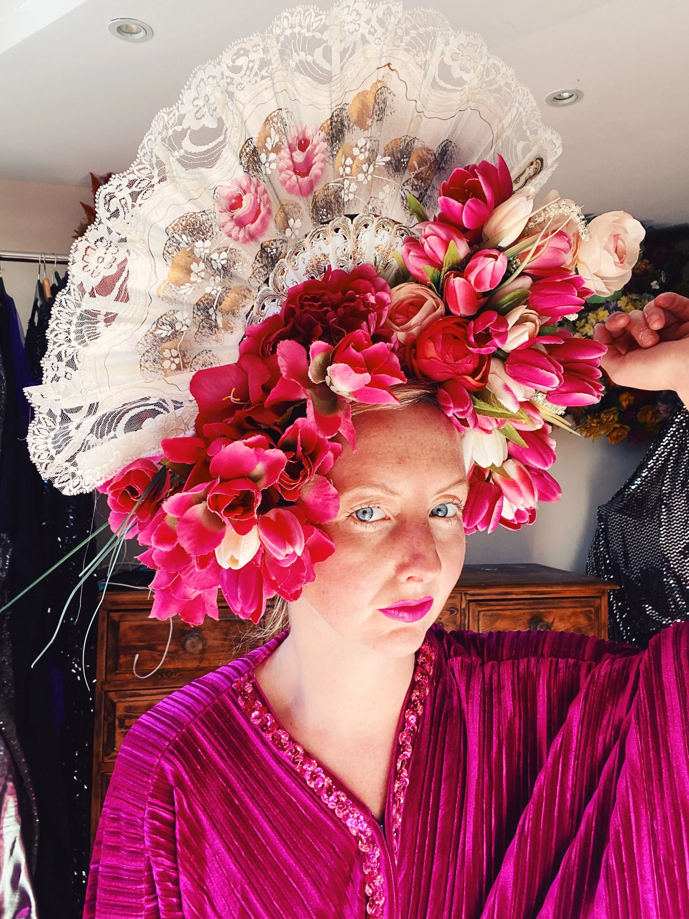 Pink Fan StatmentVintage floral Headdress
