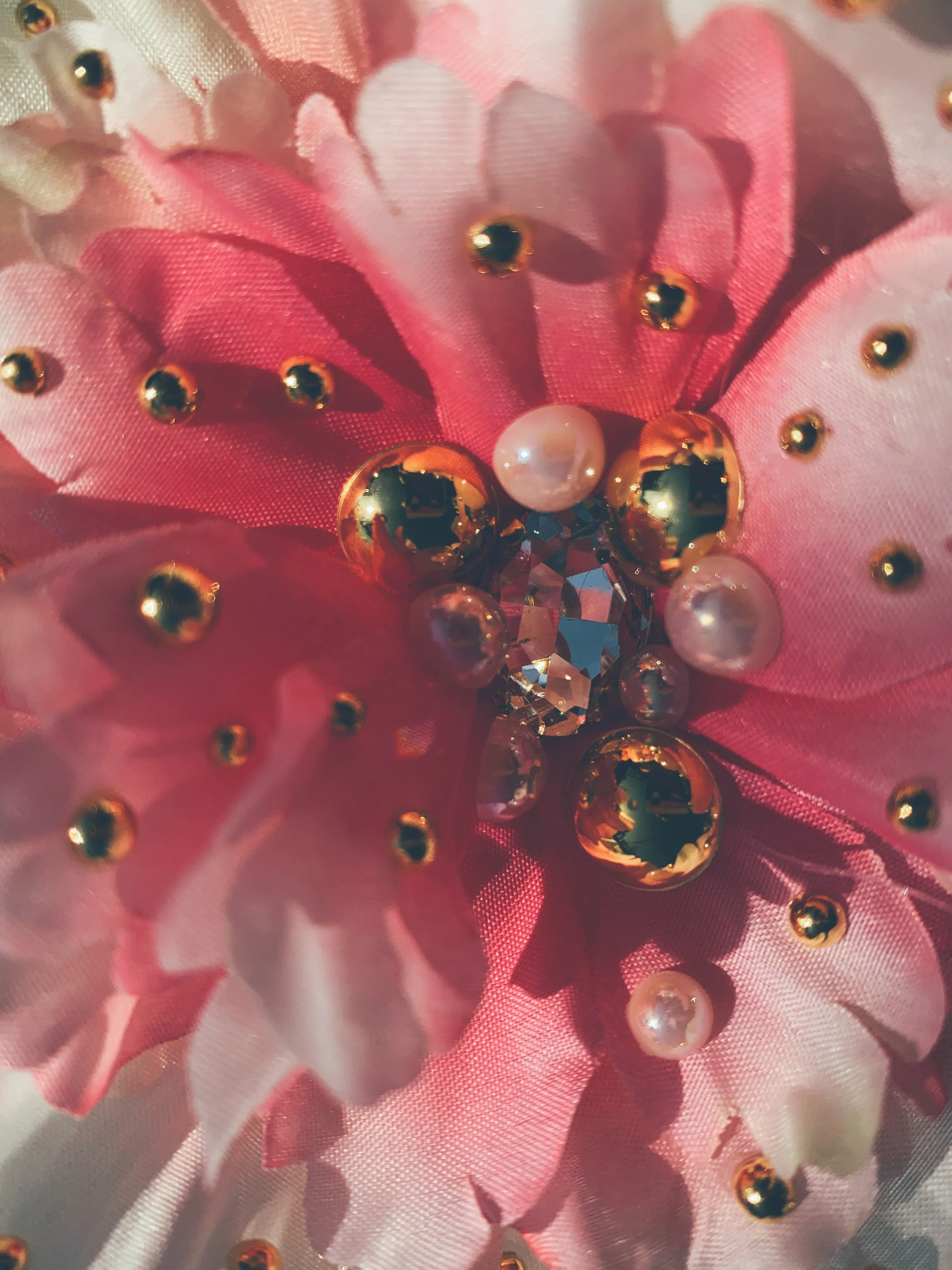 Pink peony with Gold and pearl embellishments- Bejewelled Brooch and Hair Clip