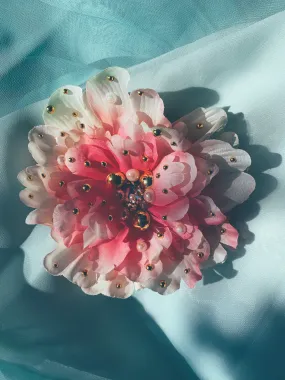 Pink peony with Gold and pearl embellishments- Bejewelled Brooch and Hair Clip