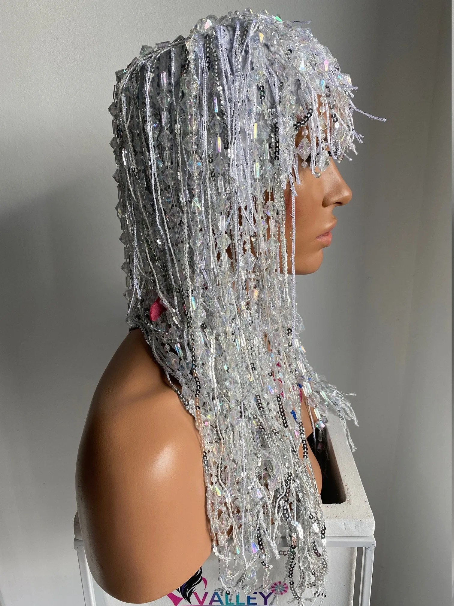 Rhinestone Wig Diamond Headdress Shows Cher Sequin Wig Show Girls Crystal Tassel Wig Carnaval Drag Queen Halloween Costume Birthday Party