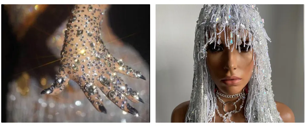 Rhinestone Wig Diamond Headdress Shows Cher Sequin Wig Show Girls Crystal Tassel Wig Carnaval Drag Queen Halloween Costume Birthday Party