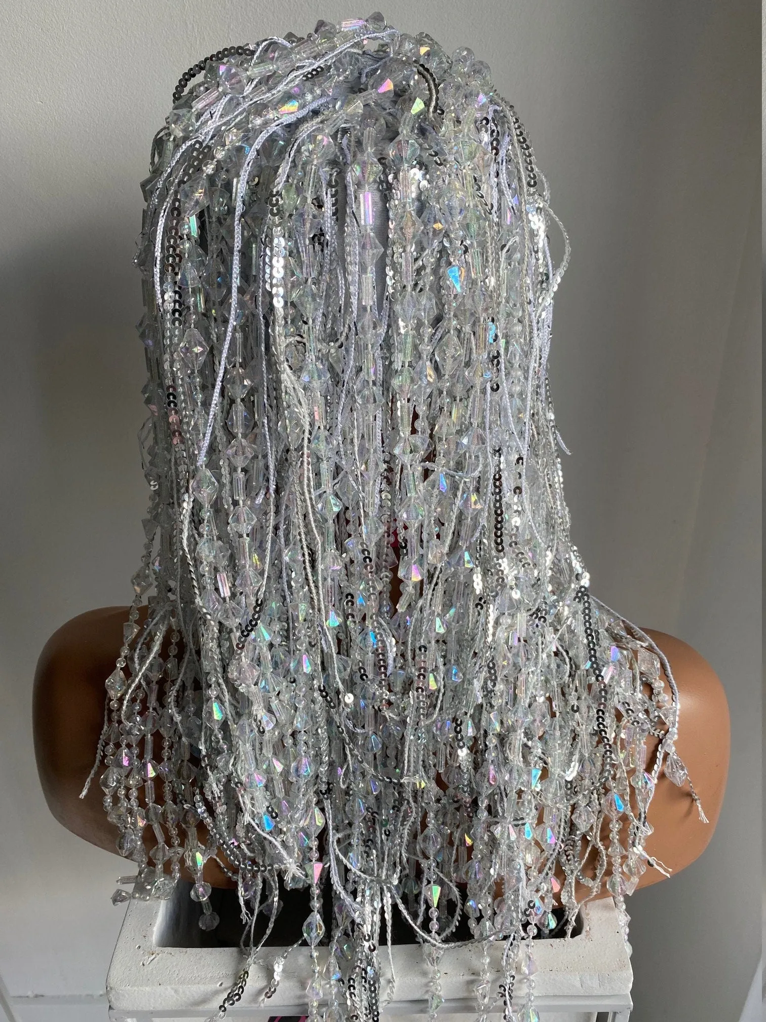 Rhinestone Wig Diamond Headdress Shows Cher Sequin Wig Show Girls Crystal Tassel Wig Carnaval Drag Queen Halloween Costume Birthday Party