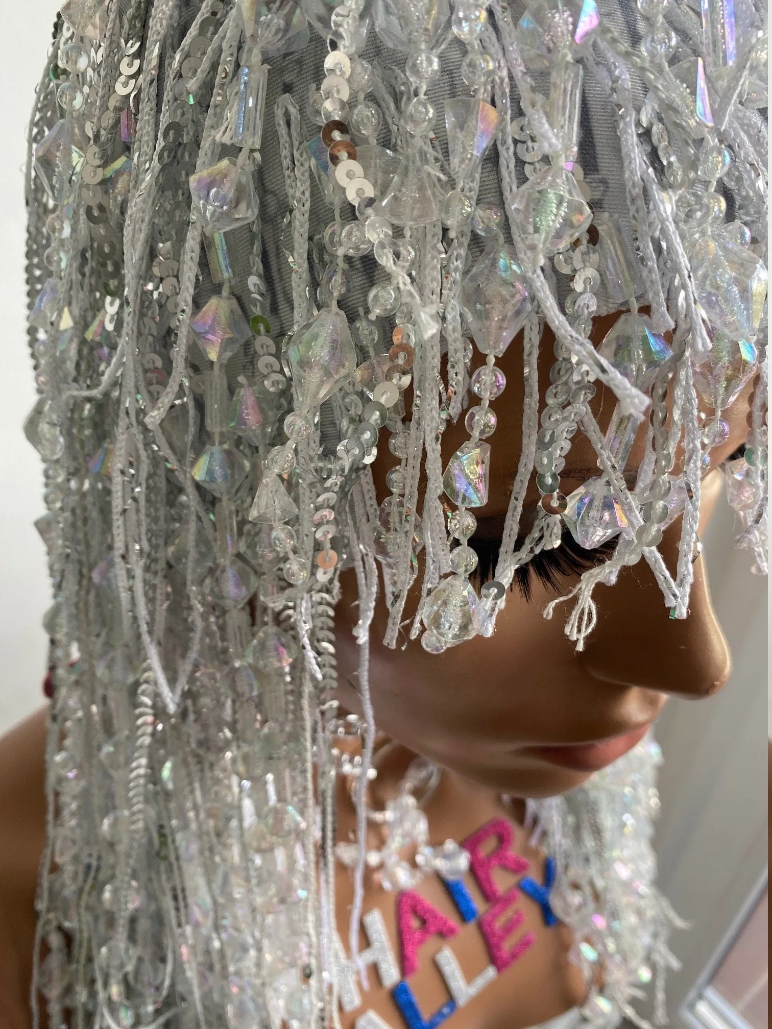 Rhinestone Wig Diamond Headdress Shows Cher Sequin Wig Show Girls Crystal Tassel Wig Carnaval Drag Queen Halloween Costume Birthday Party