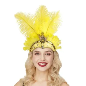 Rio Carnival Samba Sequin Ostrich Feather Showgirl Costume Headdress - Yellow