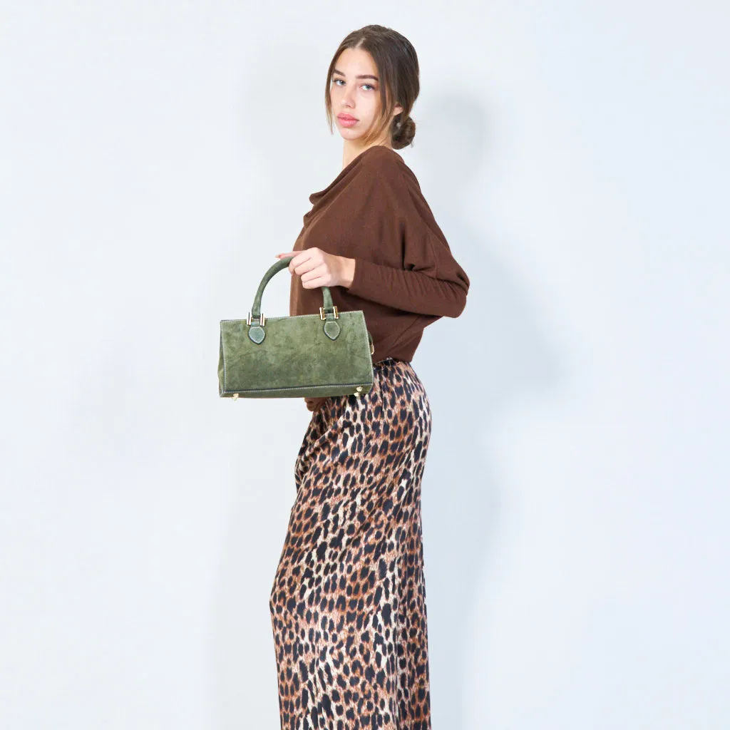 Suede structured handbags with metal accents wholesale