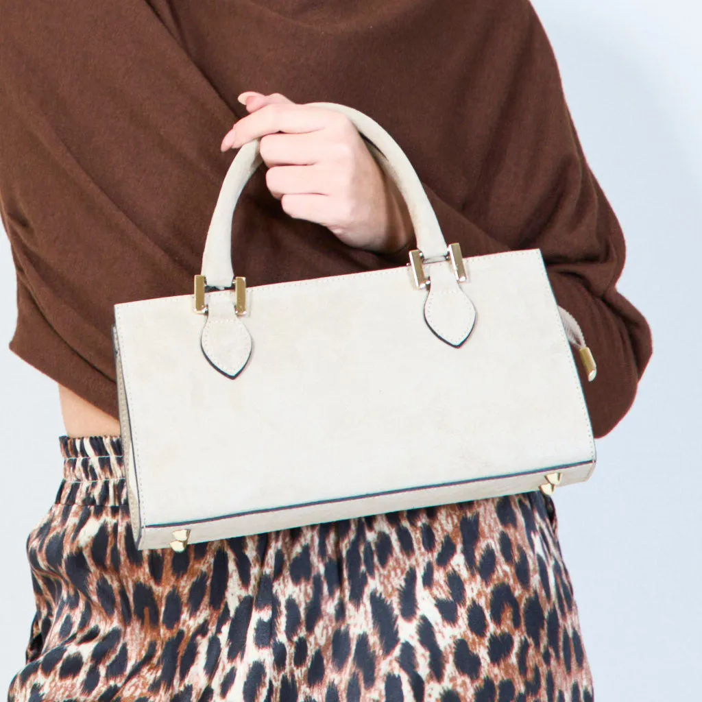 Suede structured handbags with metal accents wholesale