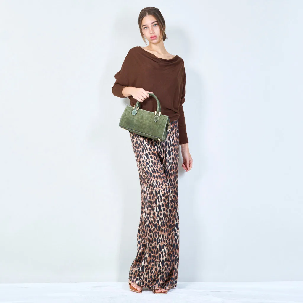 Suede structured handbags with metal accents wholesale