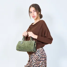 Suede structured handbags with metal accents wholesale