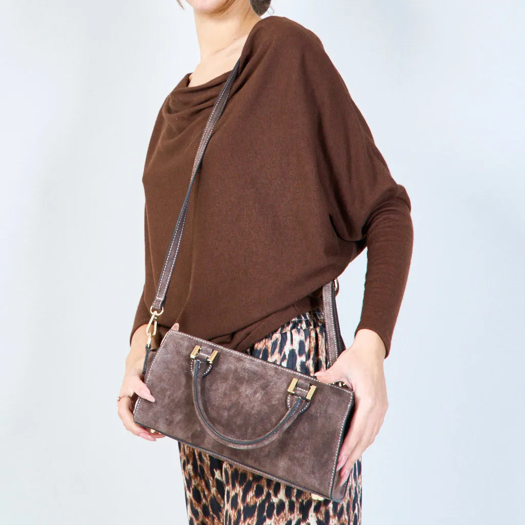 Suede structured handbags with metal accents wholesale