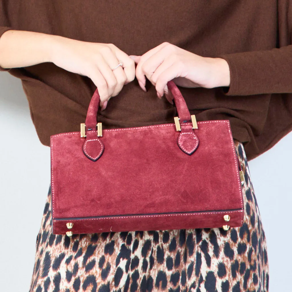Suede structured handbags with metal accents wholesale