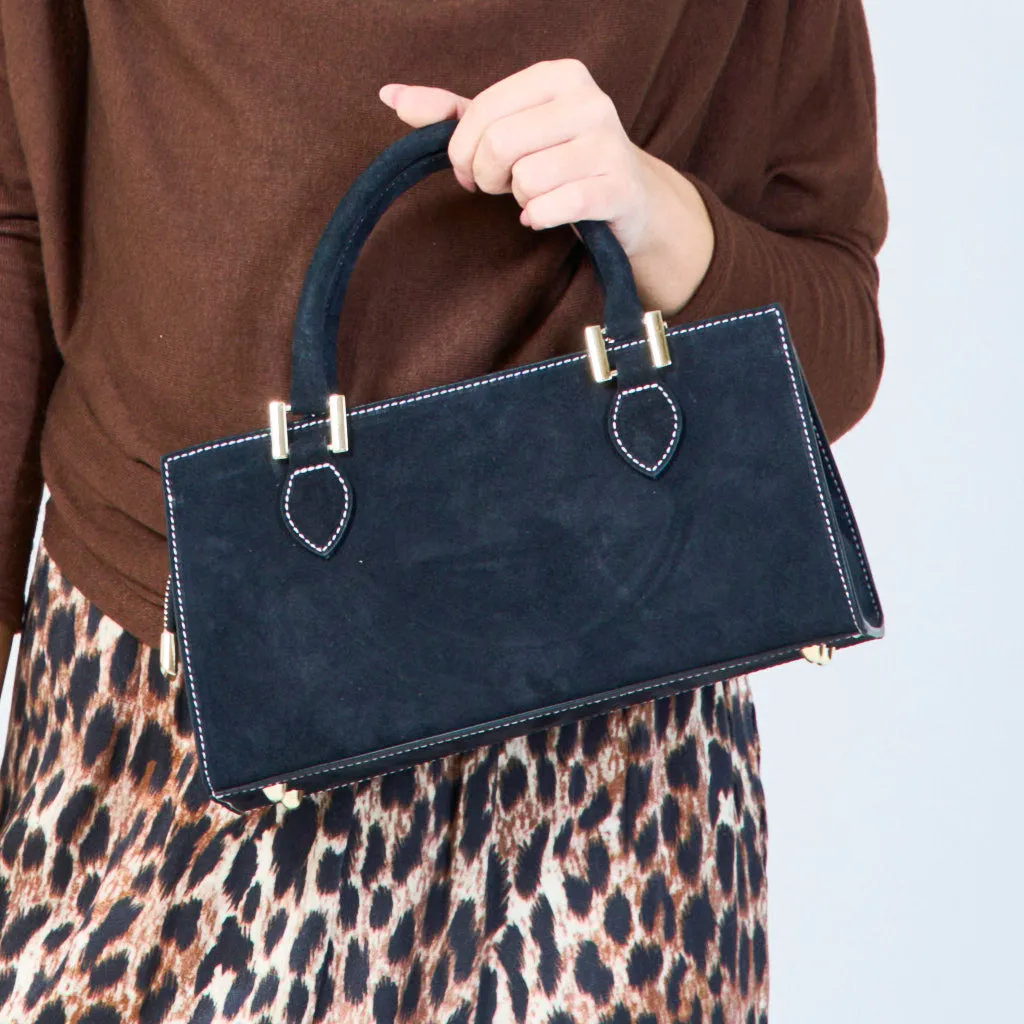 Suede structured handbags with metal accents wholesale