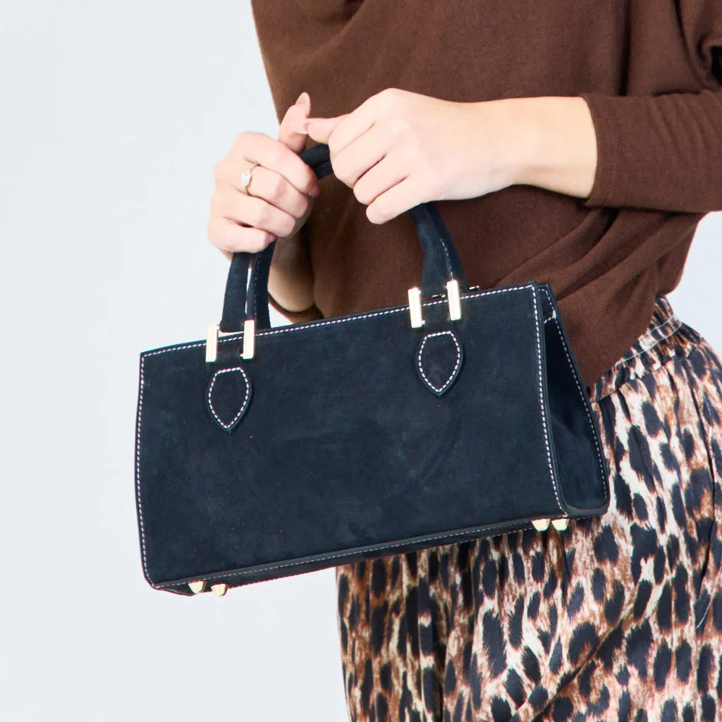 Suede structured handbags with metal accents wholesale