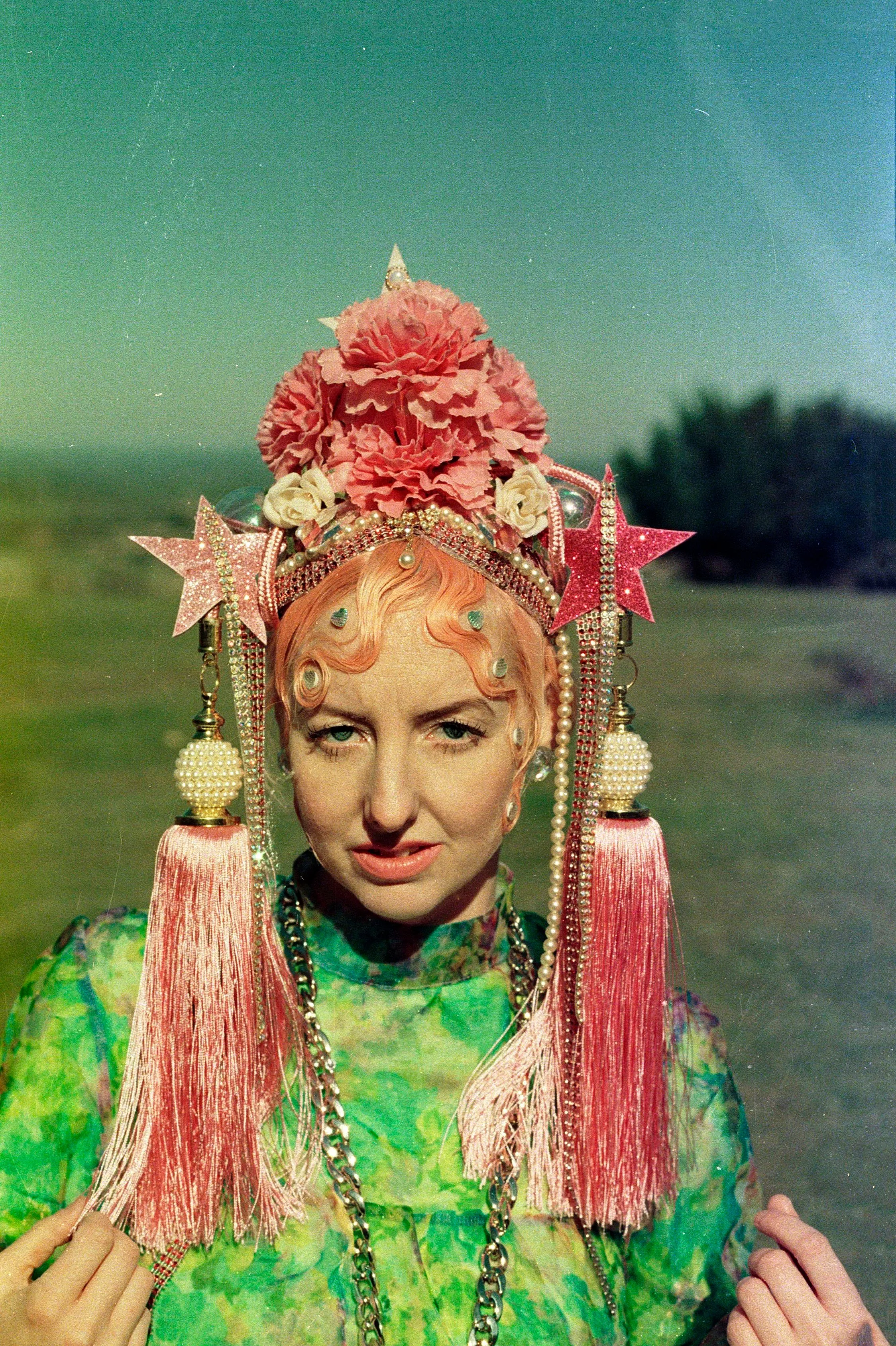 Tassle Pink Glitter Flower Stars Crown