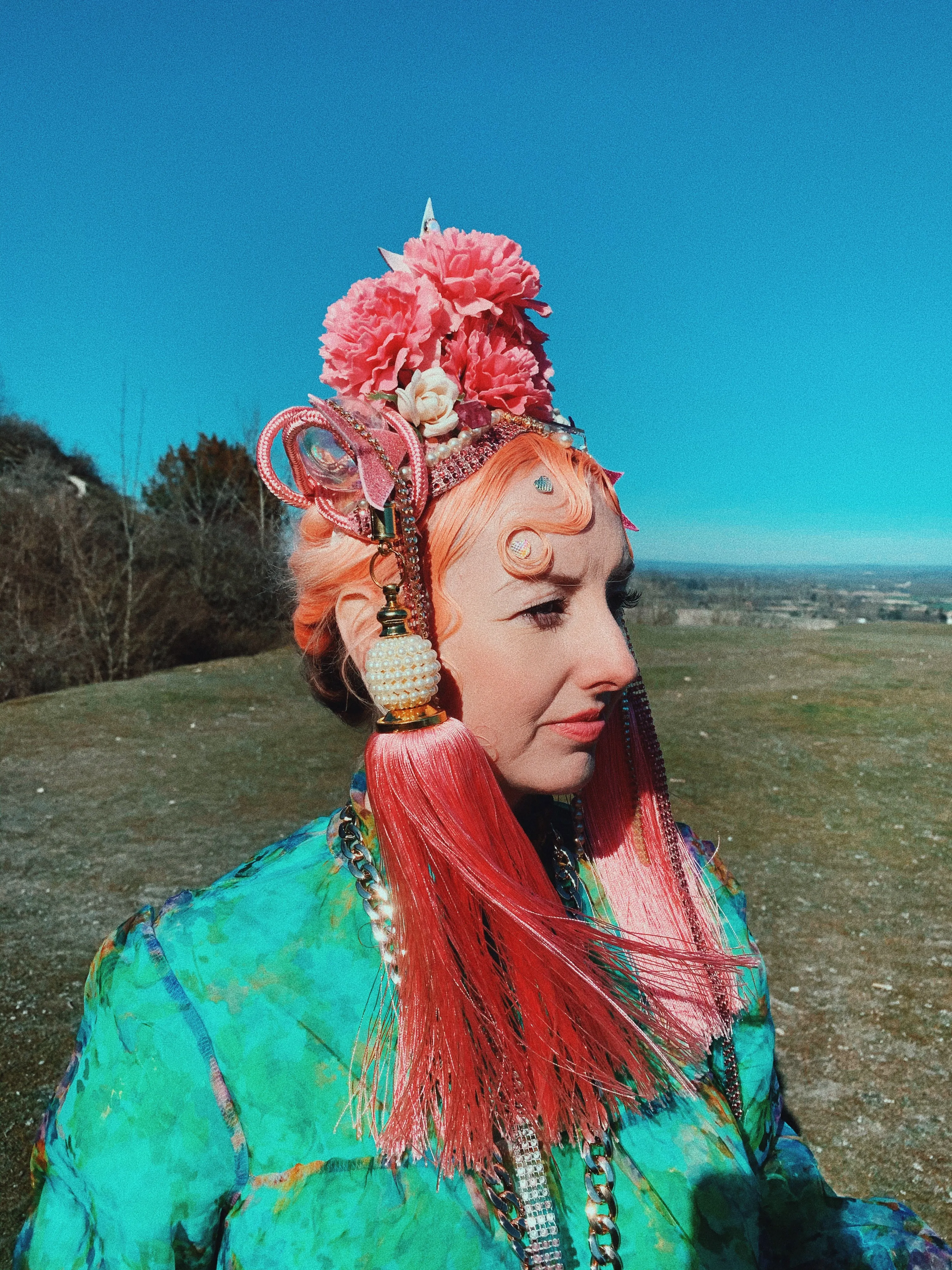 Tassle Pink Glitter Flower Stars Crown