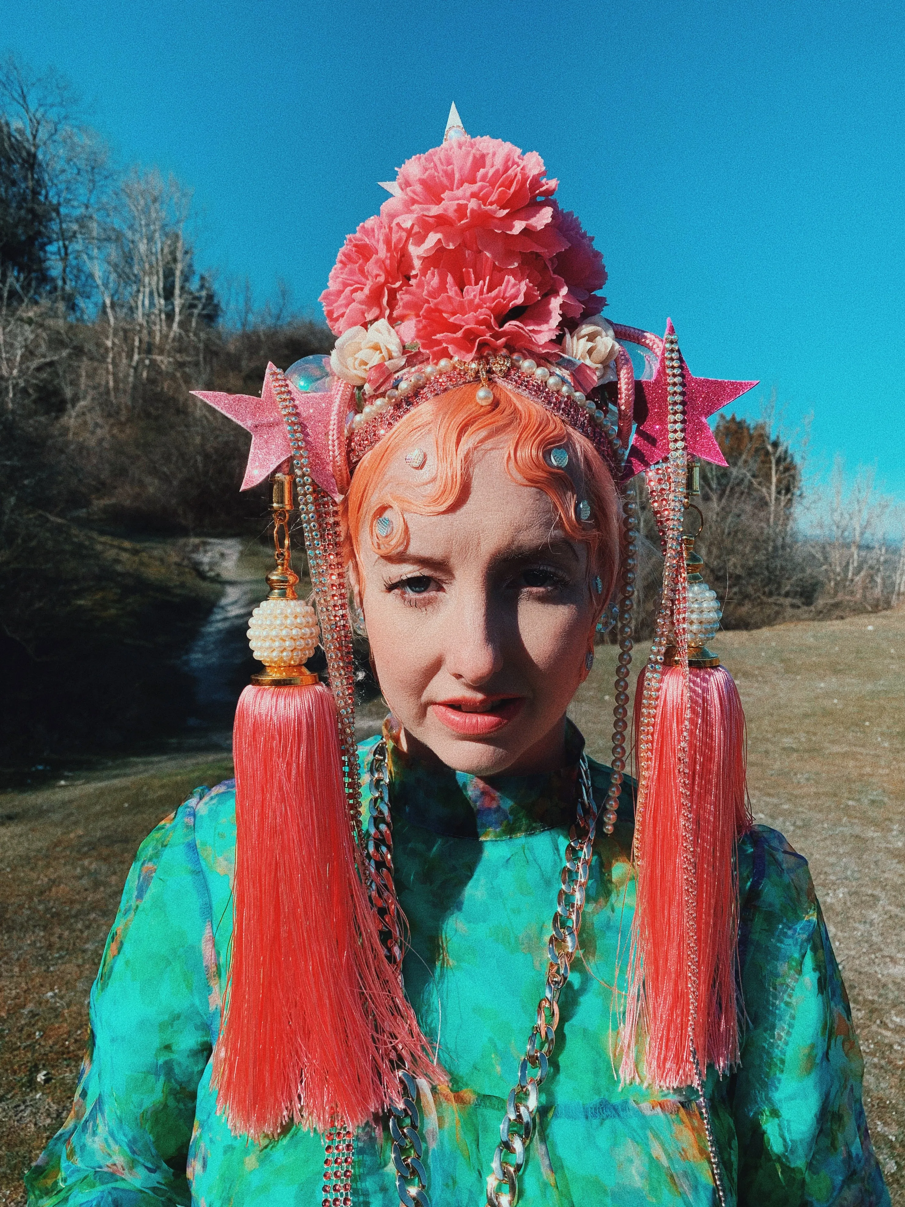 Tassle Pink Glitter Flower Stars Crown