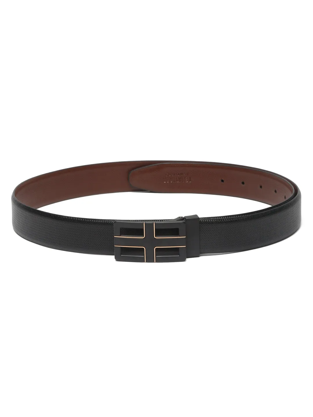 Teakwood Leather Men Textured Black-Gold Belt