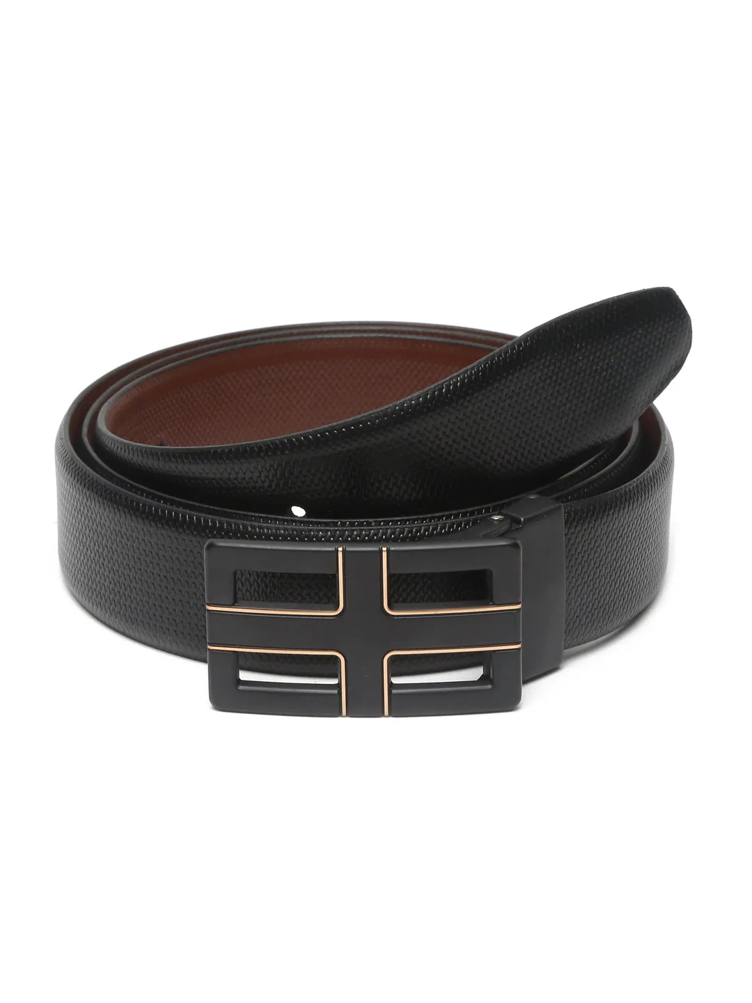 Teakwood Leather Men Textured Black-Gold Belt