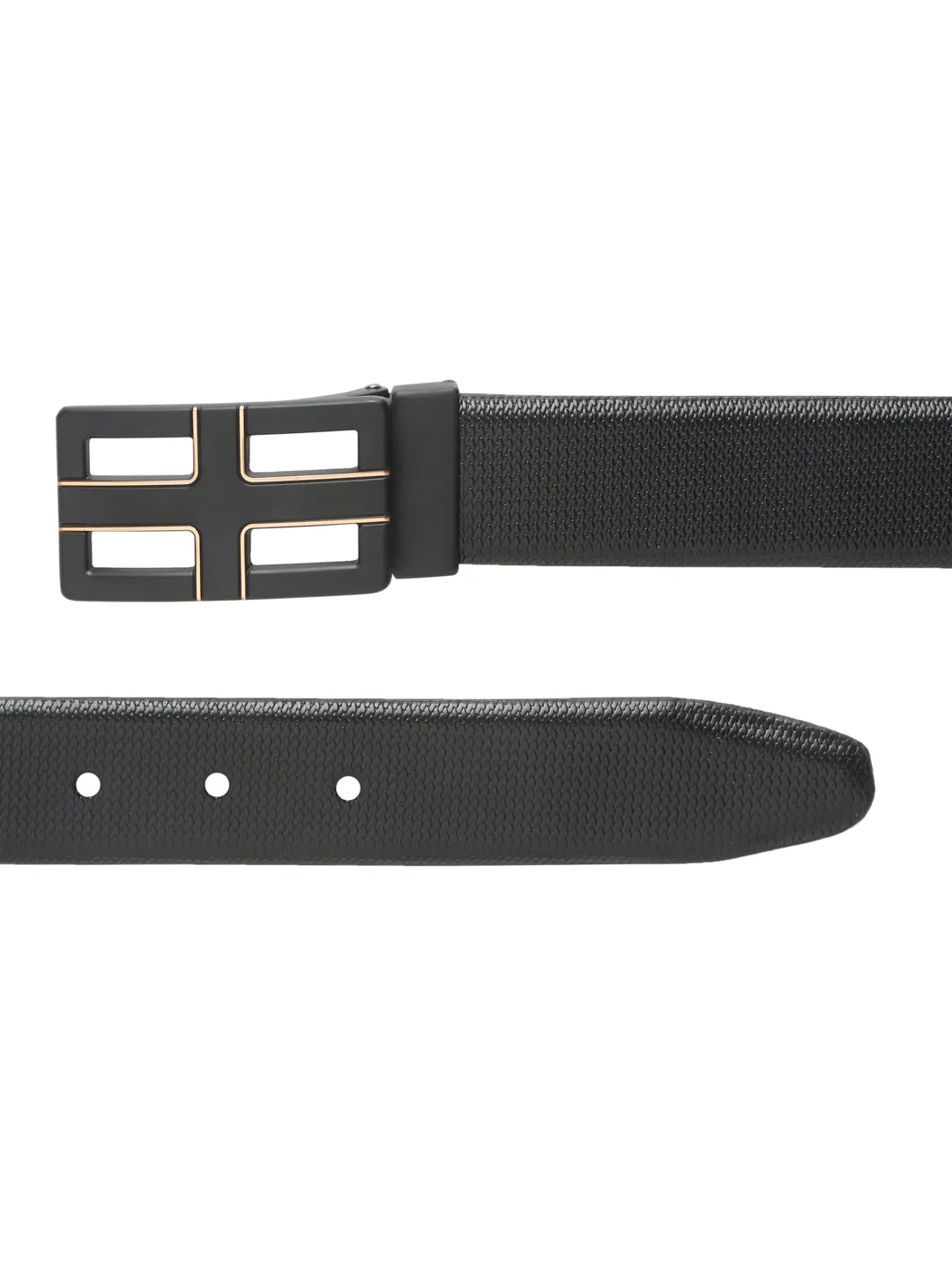 Teakwood Leather Men Textured Black-Gold Belt