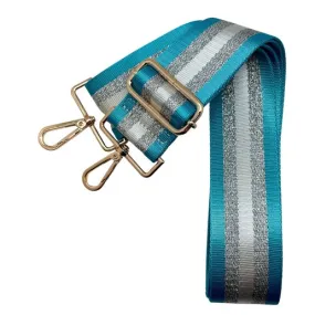 Turquoise Striped Bag Strap w/Gold Hardware
