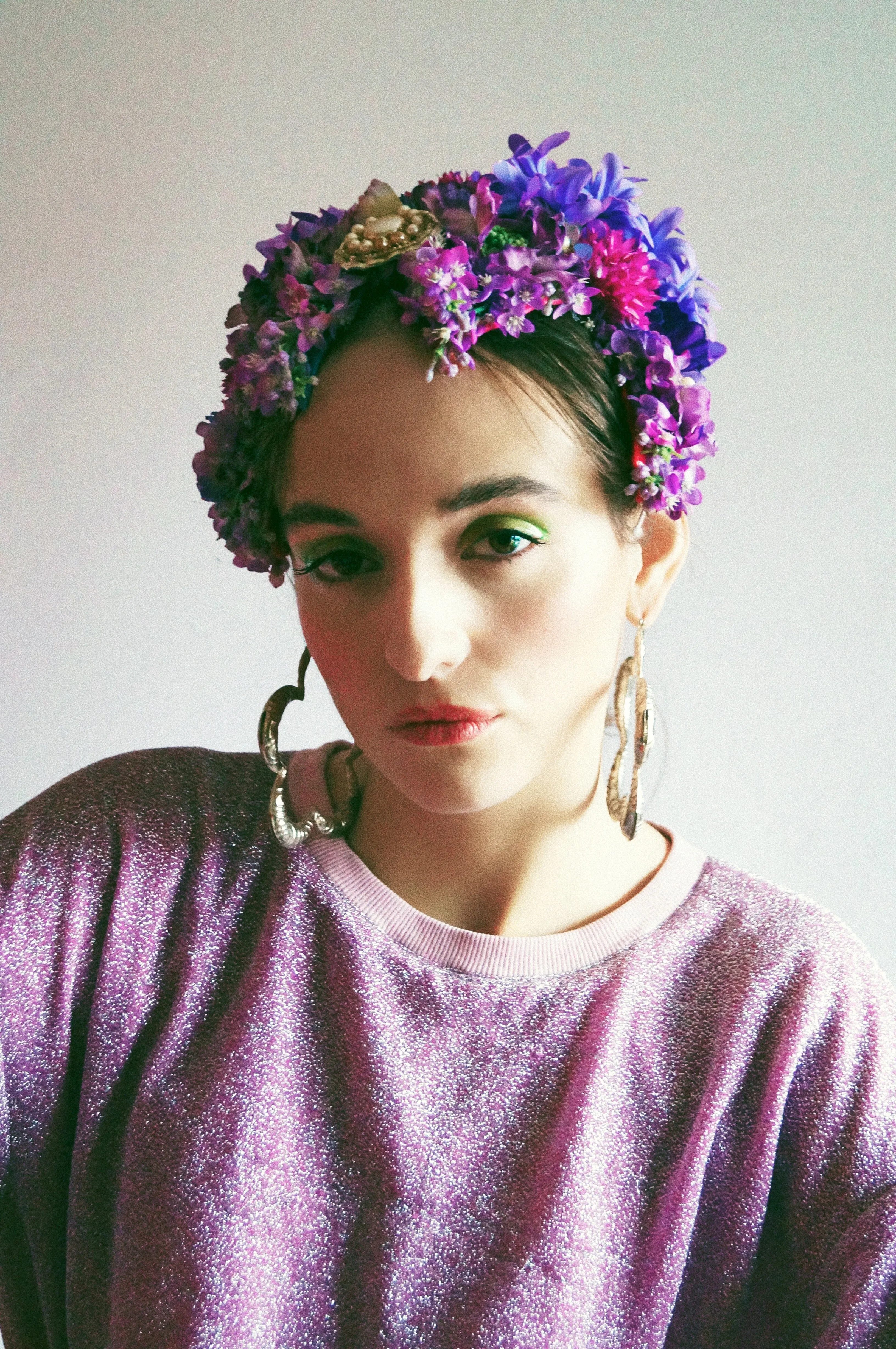 Vintage flowerbud skullcap purple headpiece bonnet
