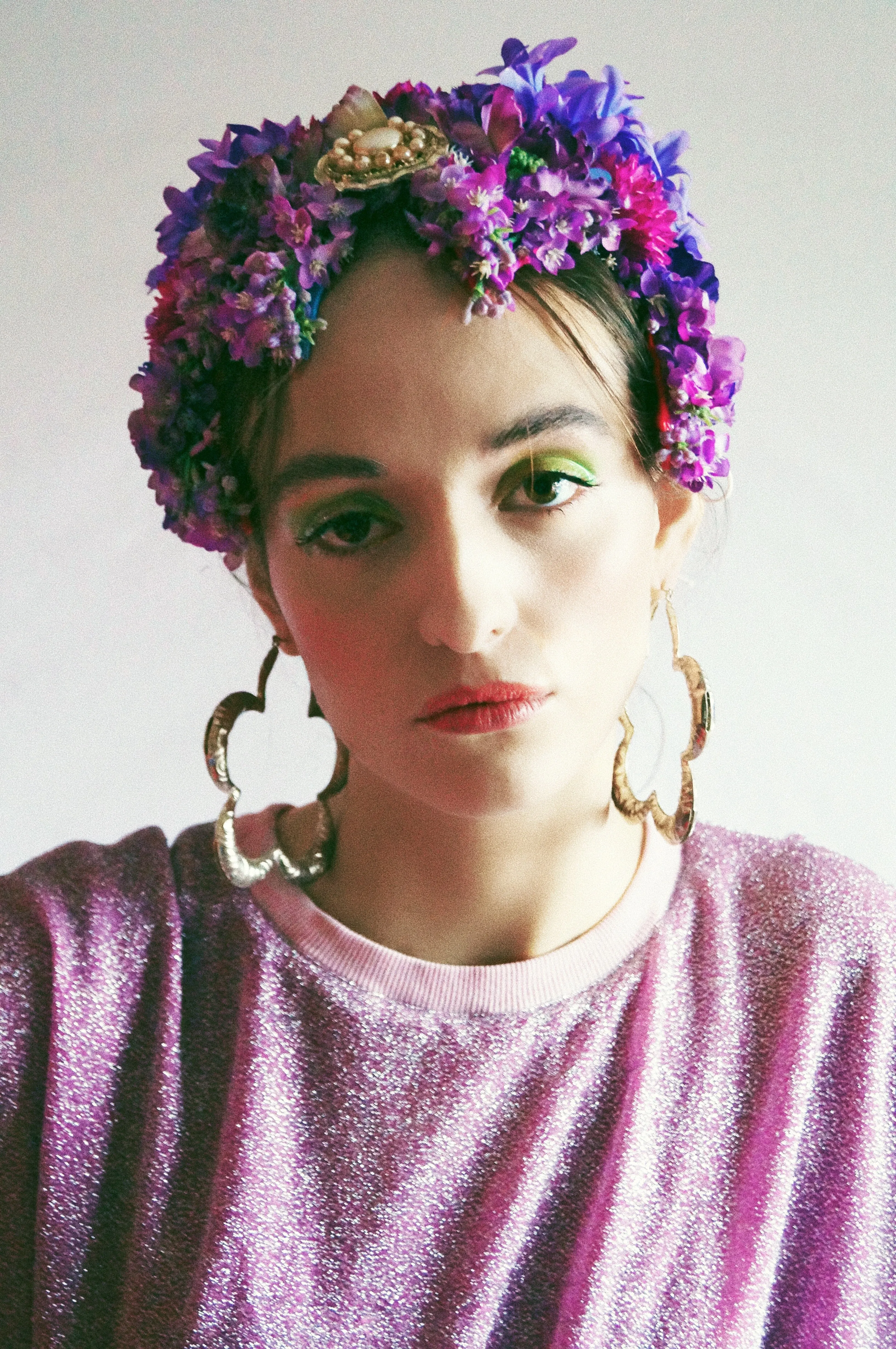 Vintage flowerbud skullcap purple headpiece bonnet