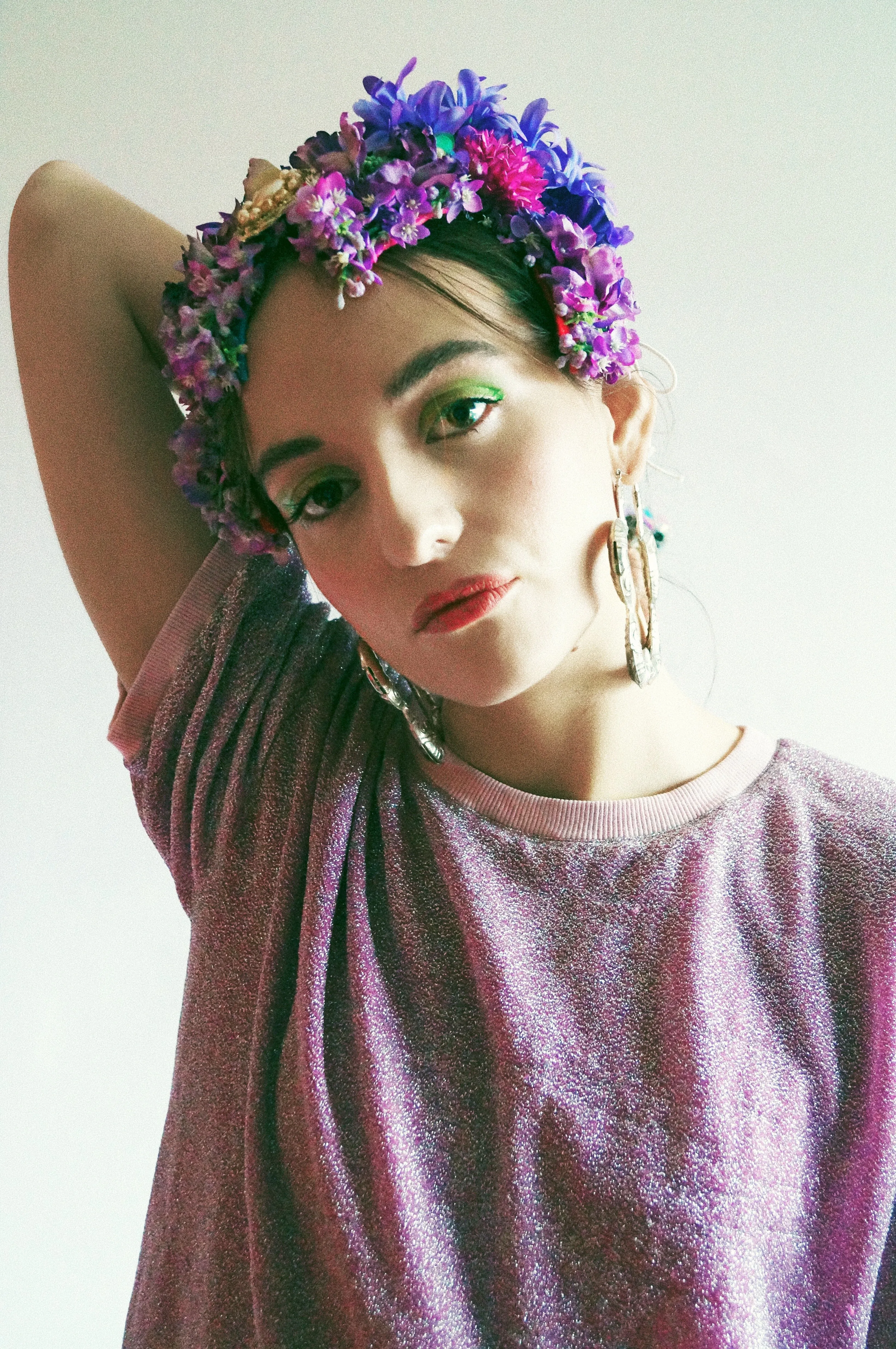 Vintage flowerbud skullcap purple headpiece bonnet