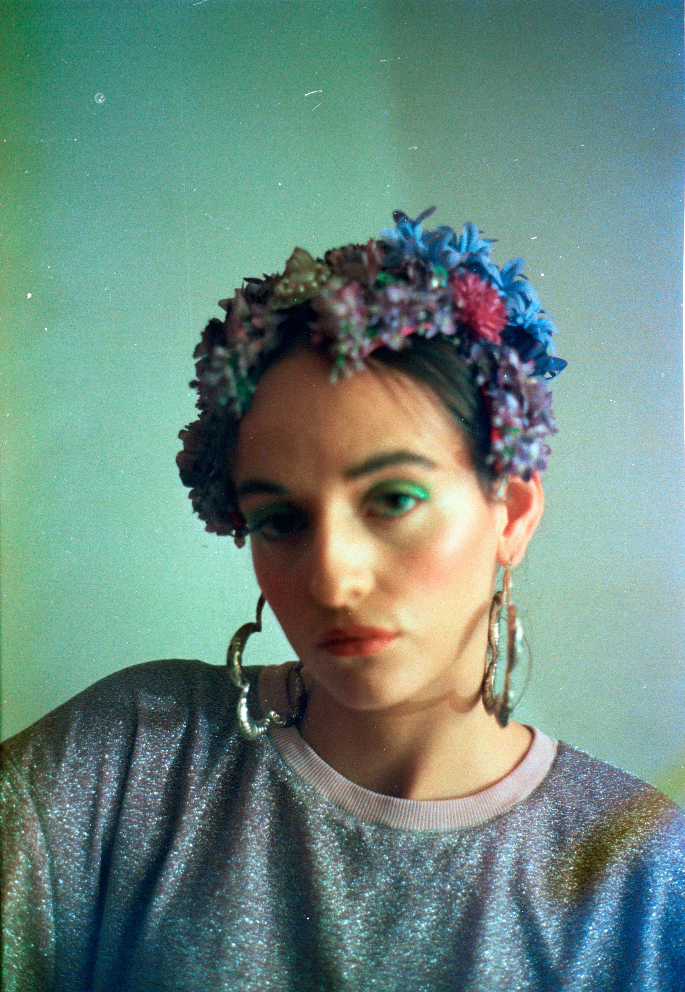 Vintage flowerbud skullcap purple headpiece bonnet