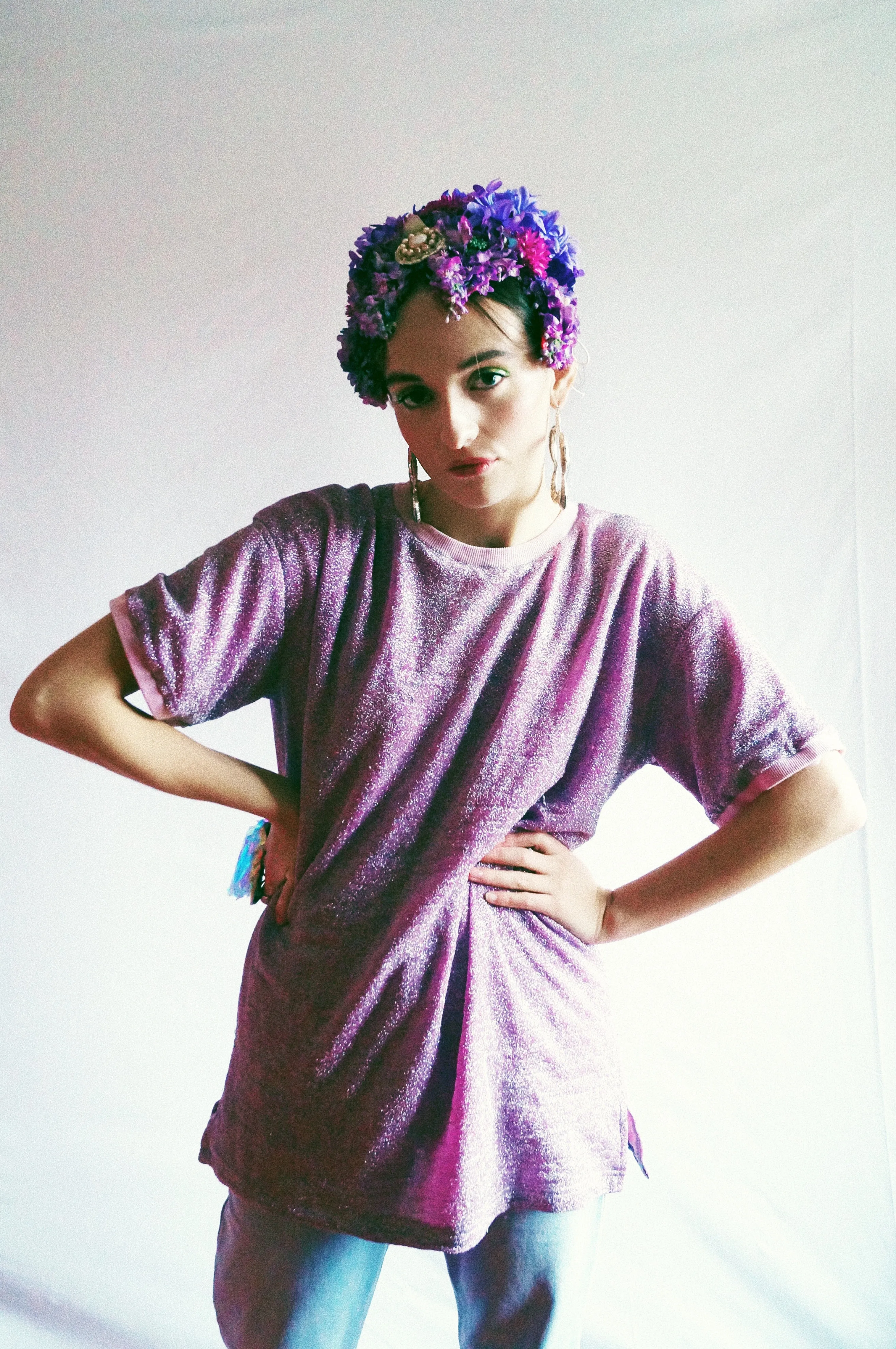 Vintage flowerbud skullcap purple headpiece bonnet