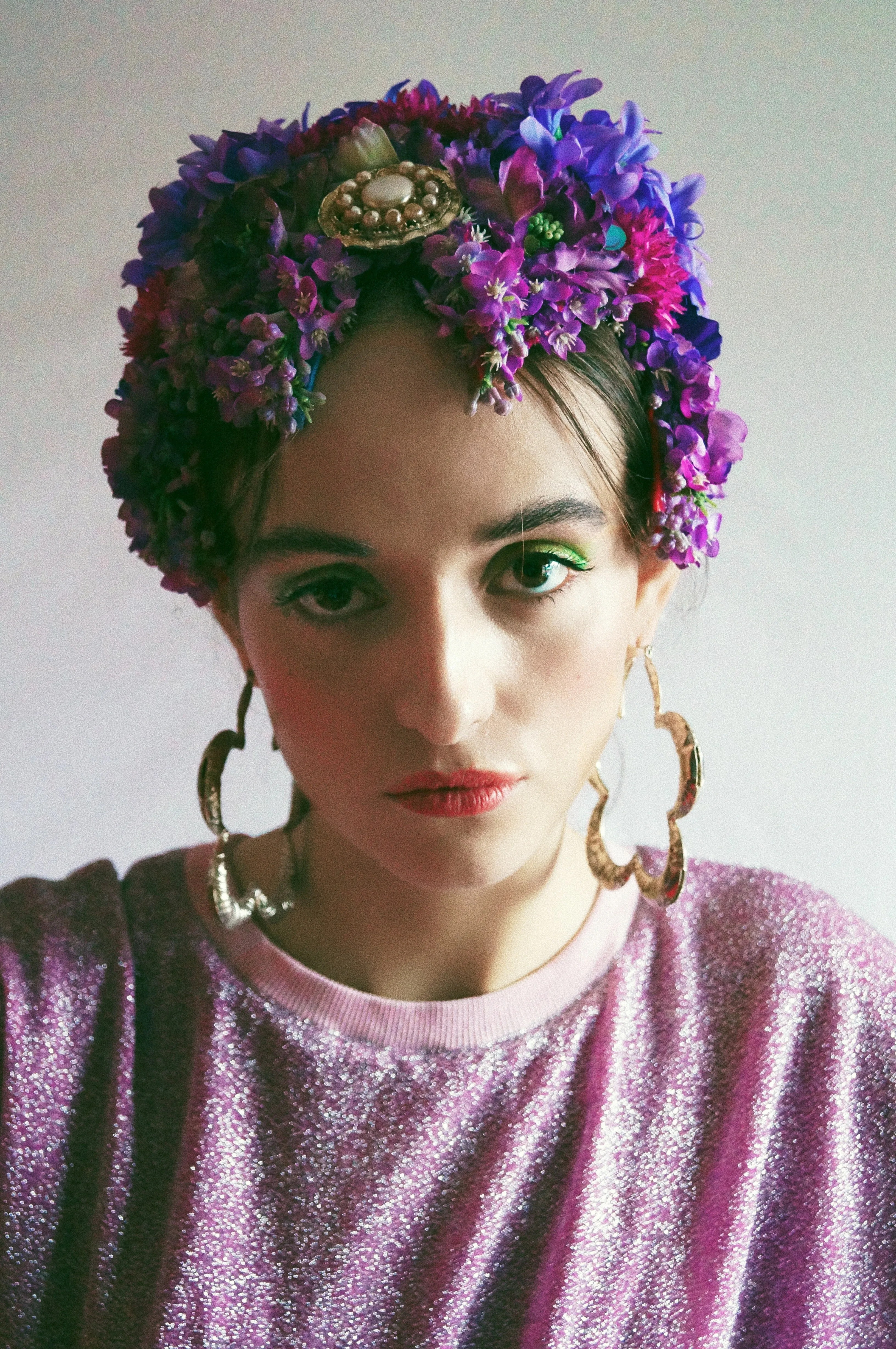 Vintage flowerbud skullcap purple headpiece bonnet