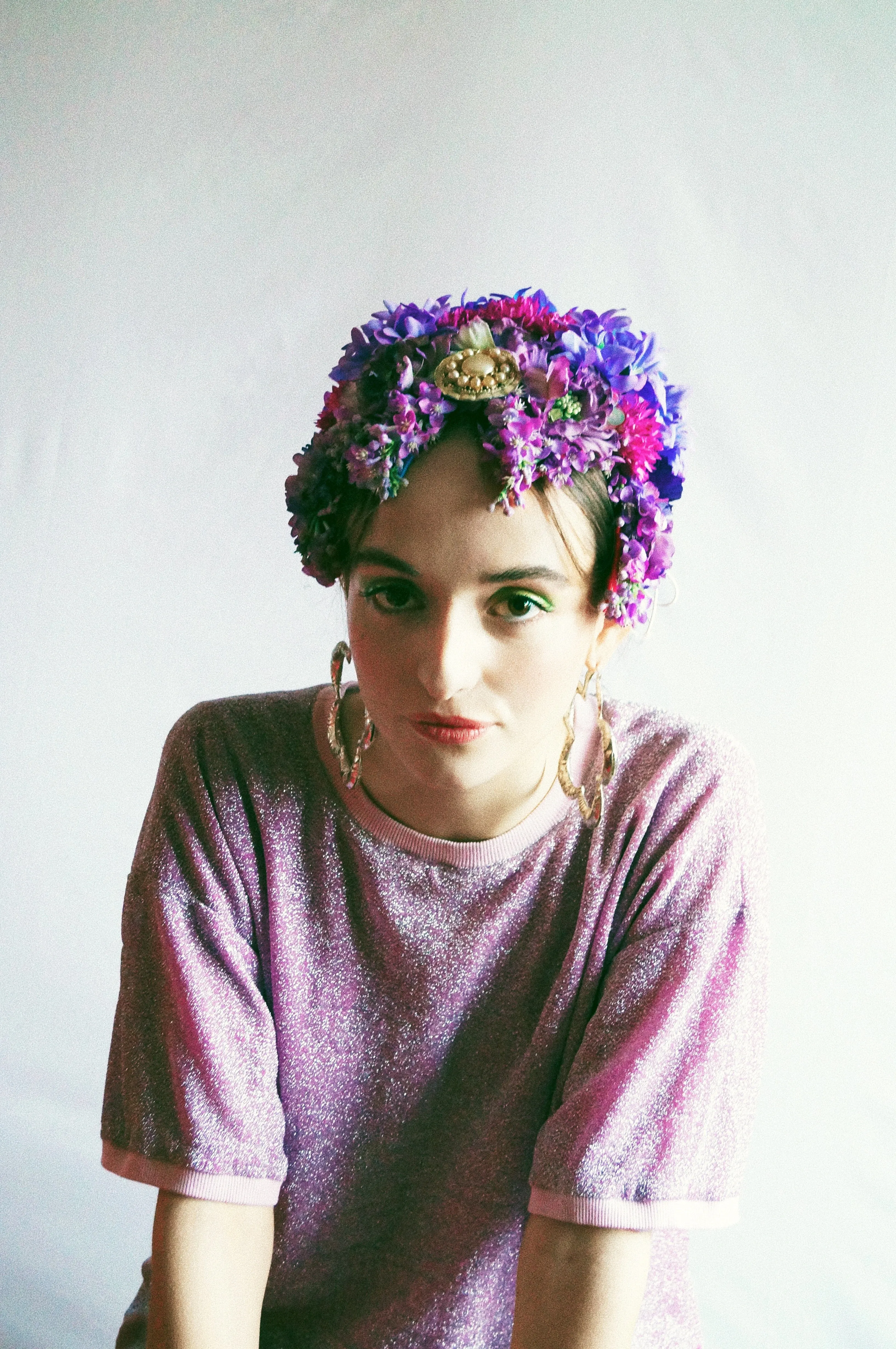 Vintage flowerbud skullcap purple headpiece bonnet