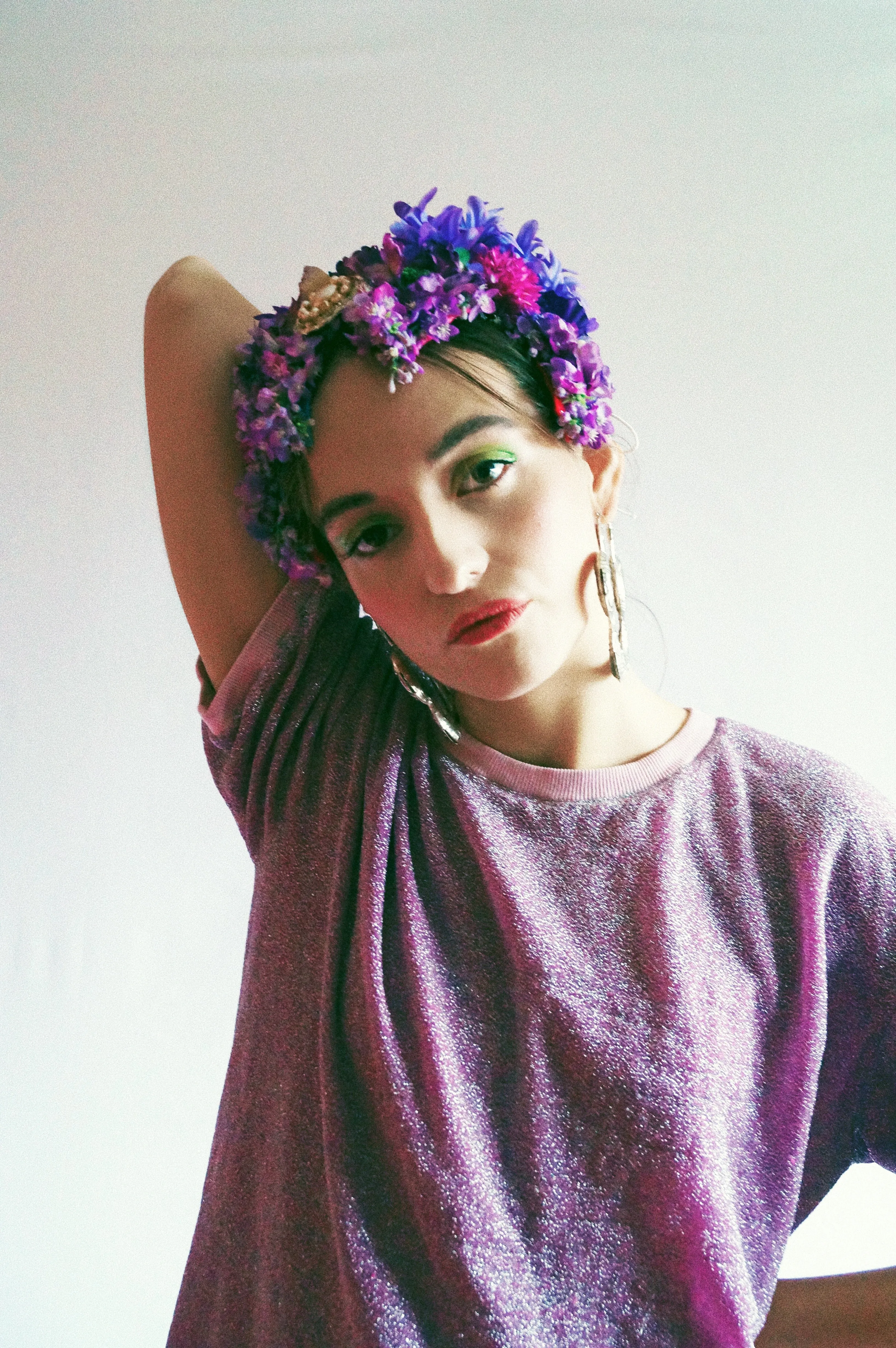 Vintage flowerbud skullcap purple headpiece bonnet