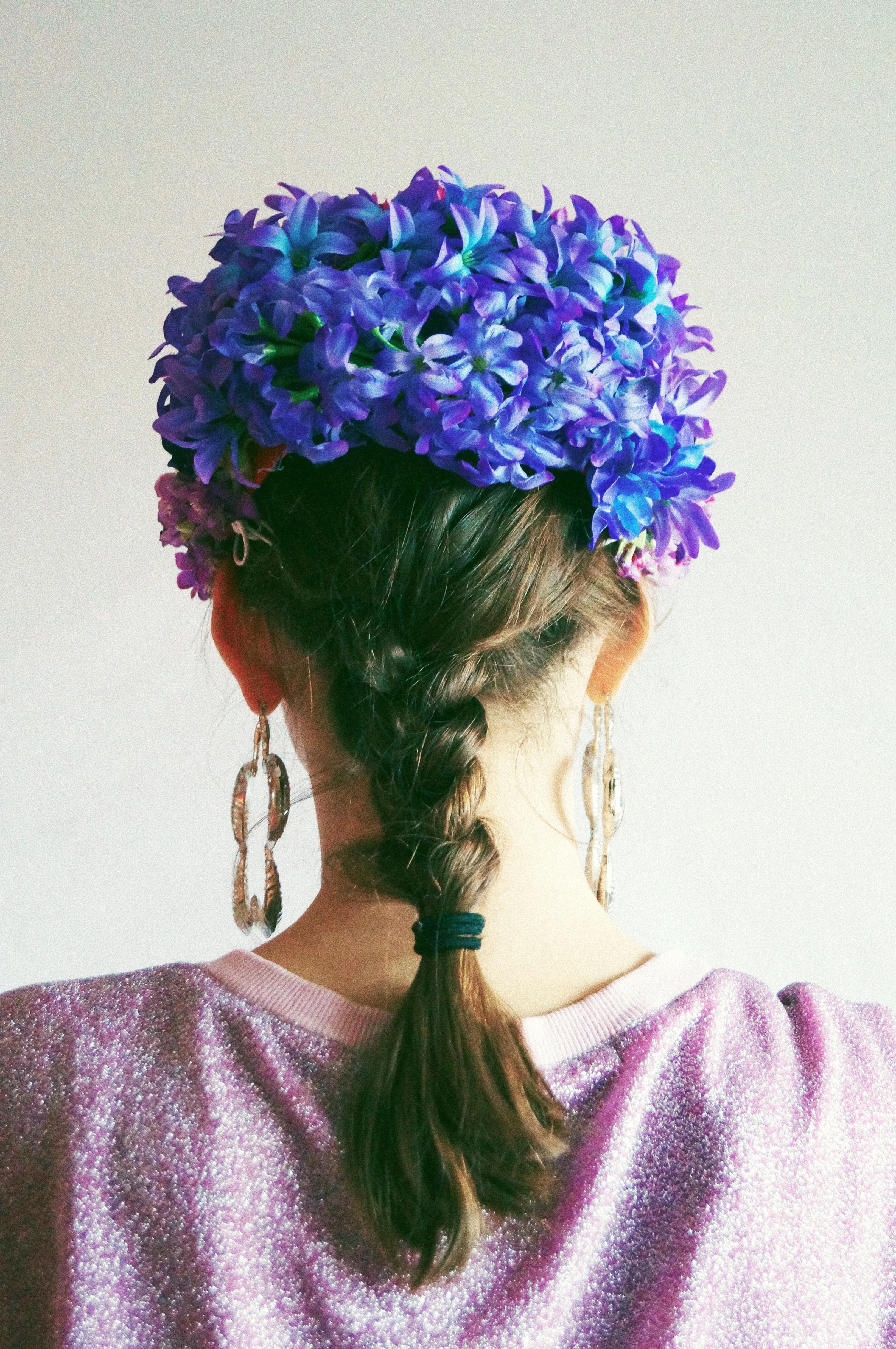 Vintage flowerbud skullcap purple headpiece bonnet