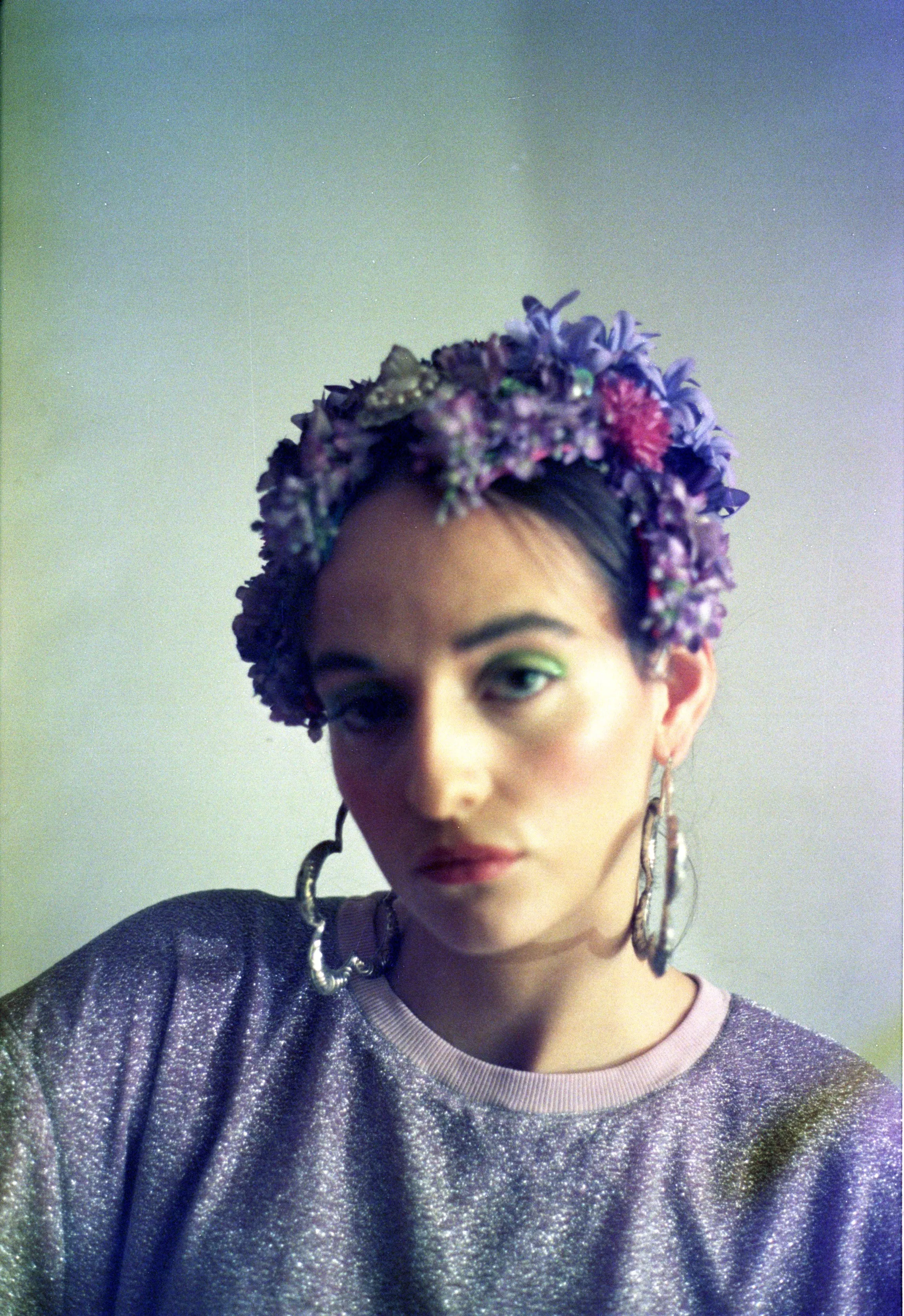 Vintage flowerbud skullcap purple headpiece bonnet