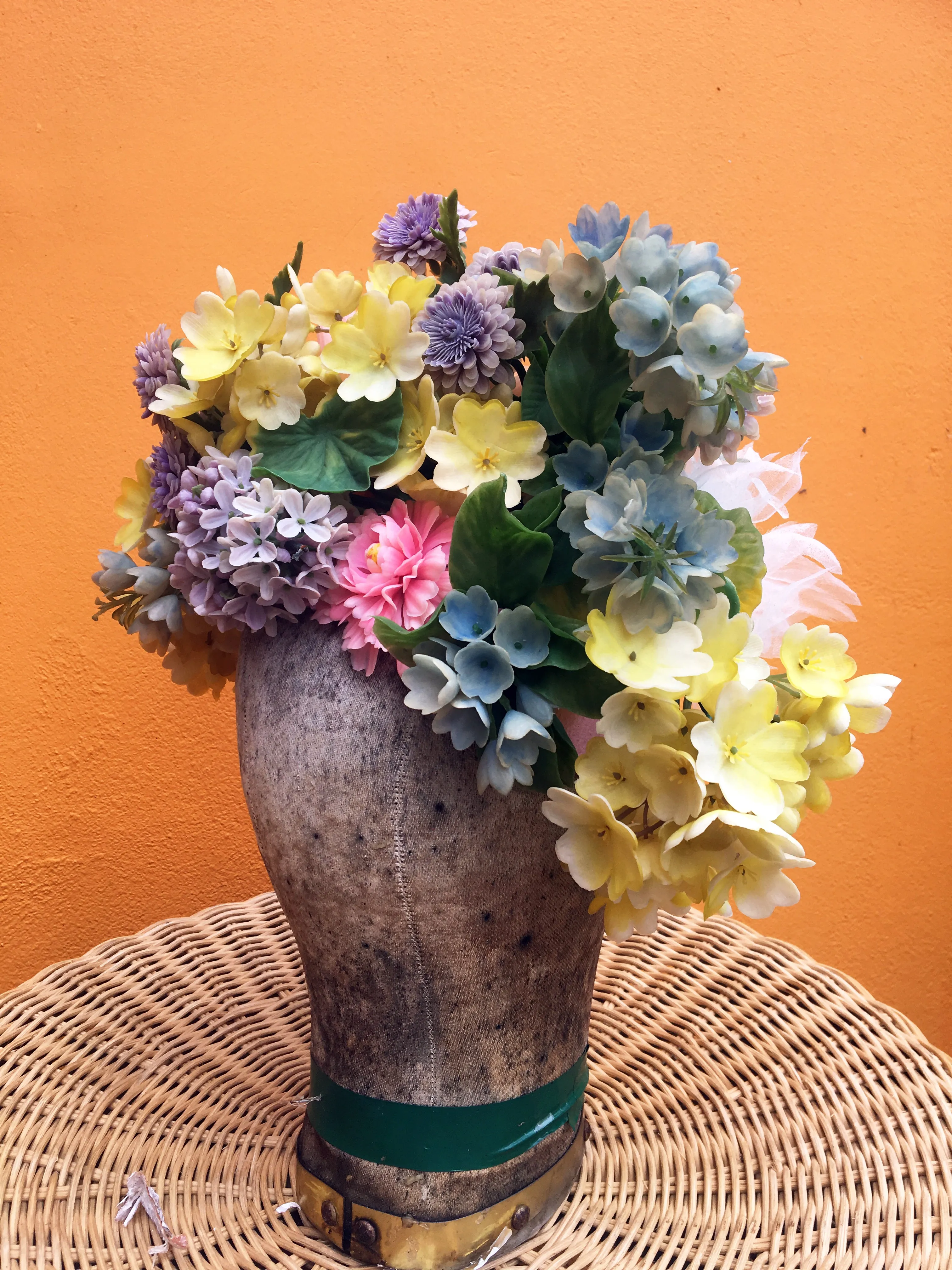 Vintage flowers in a floral Headdress in pastel shades
