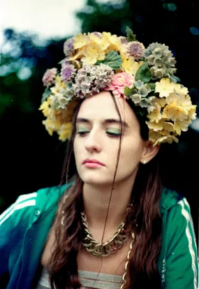 Vintage flowers in a floral Headdress in pastel shades