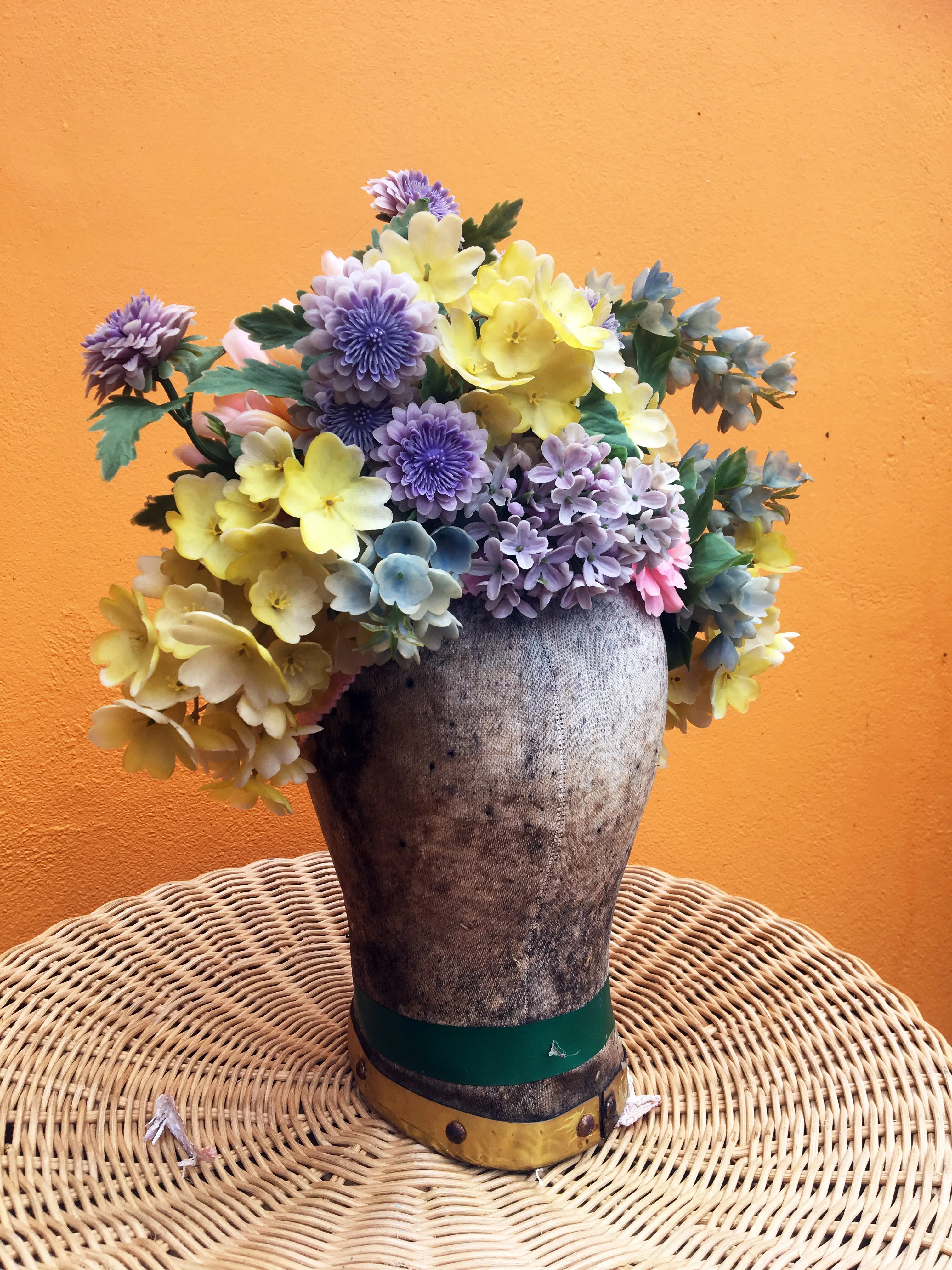 Vintage flowers in a floral Headdress in pastel shades