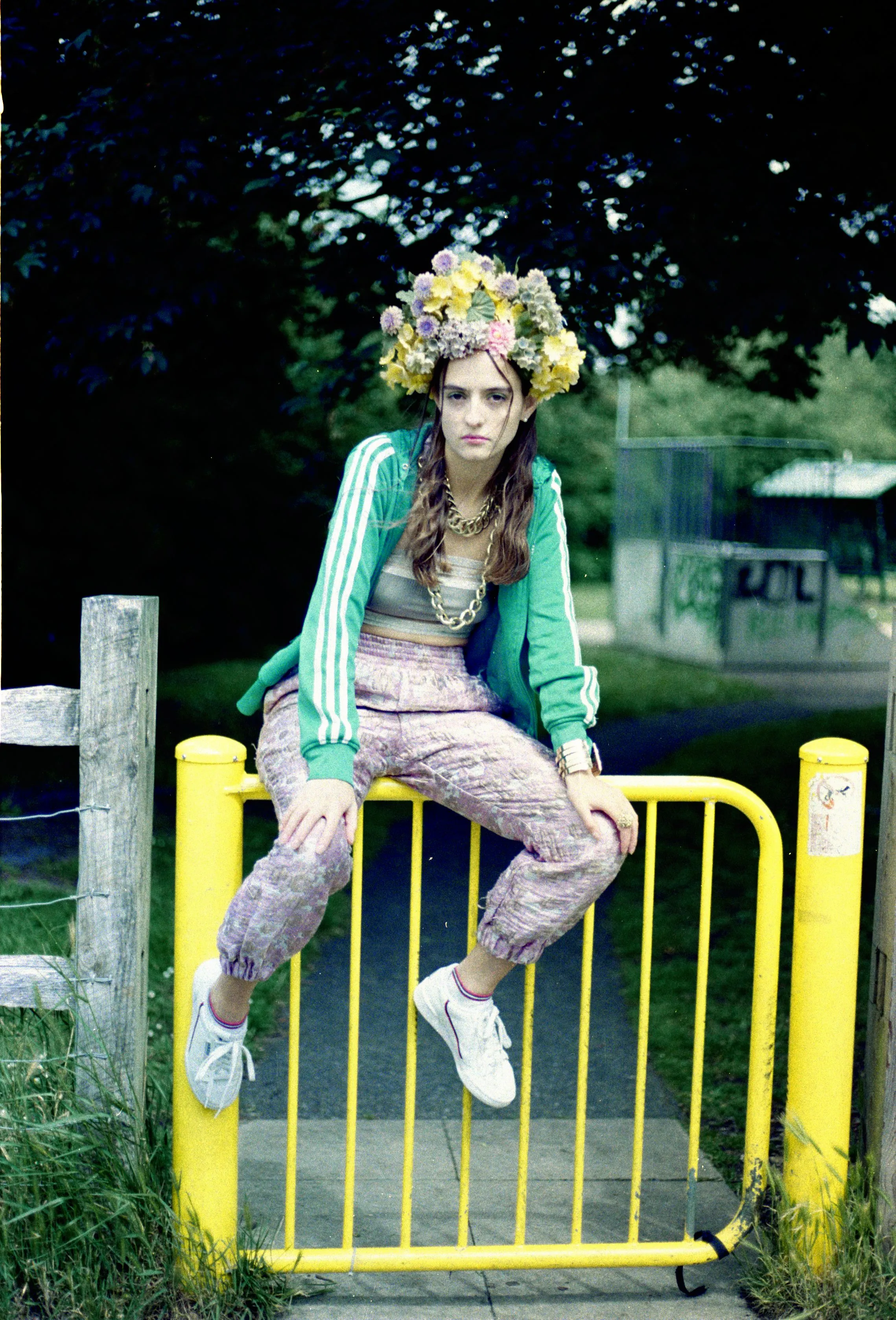 Vintage flowers in a floral Headdress in pastel shades