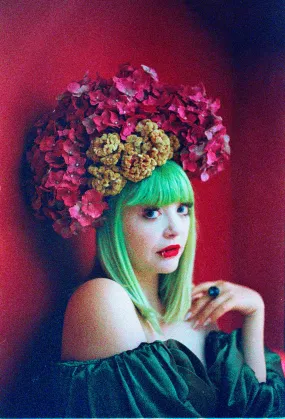 Vintage Hydrangea flower Headdress pink Purple