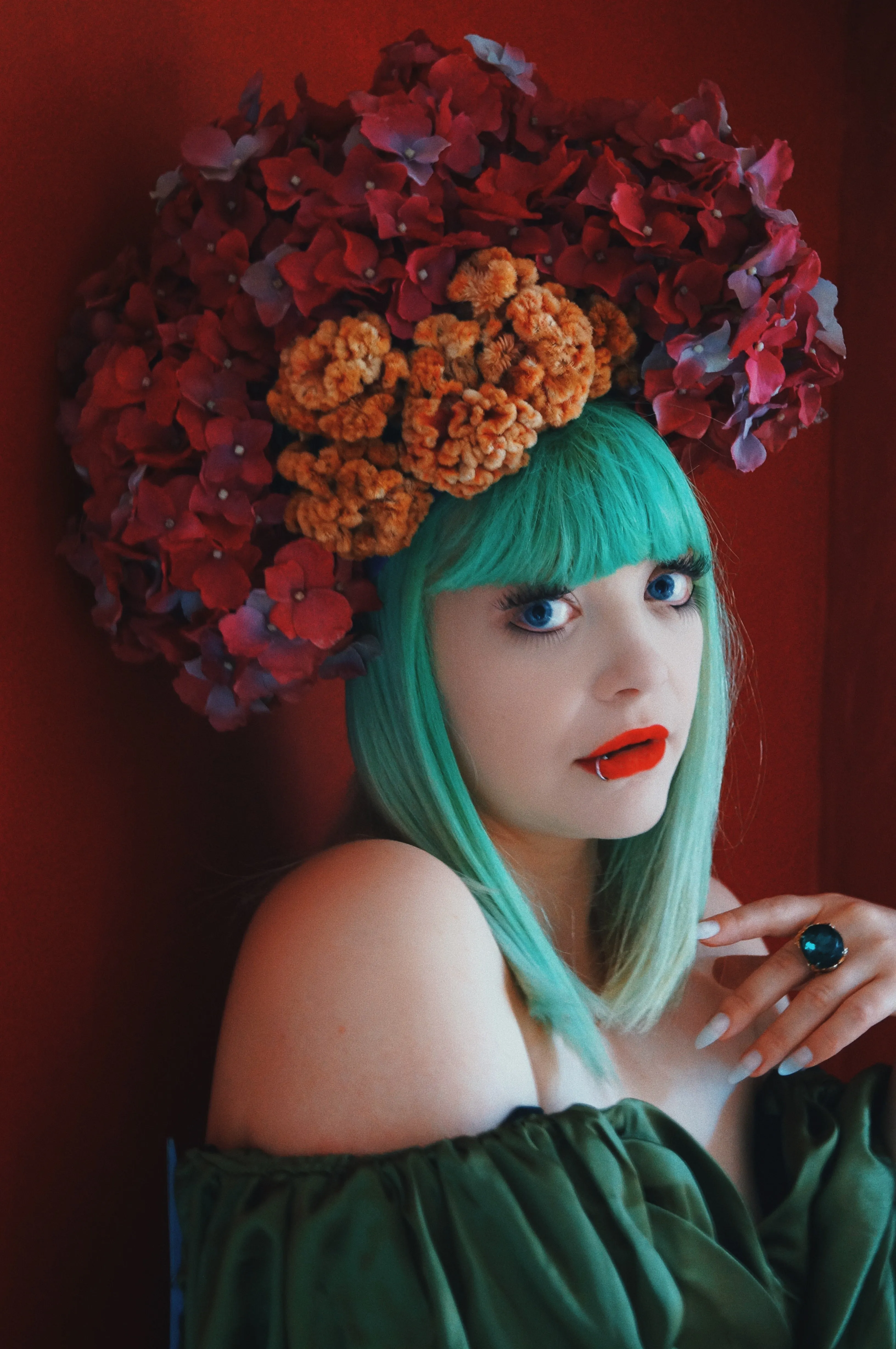 Vintage Hydrangea flower Headdress pink Purple