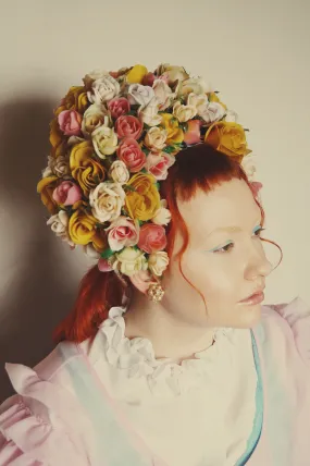 Vintage Rose Flower bonnet / crown / Marie Antoinette pink pastels
