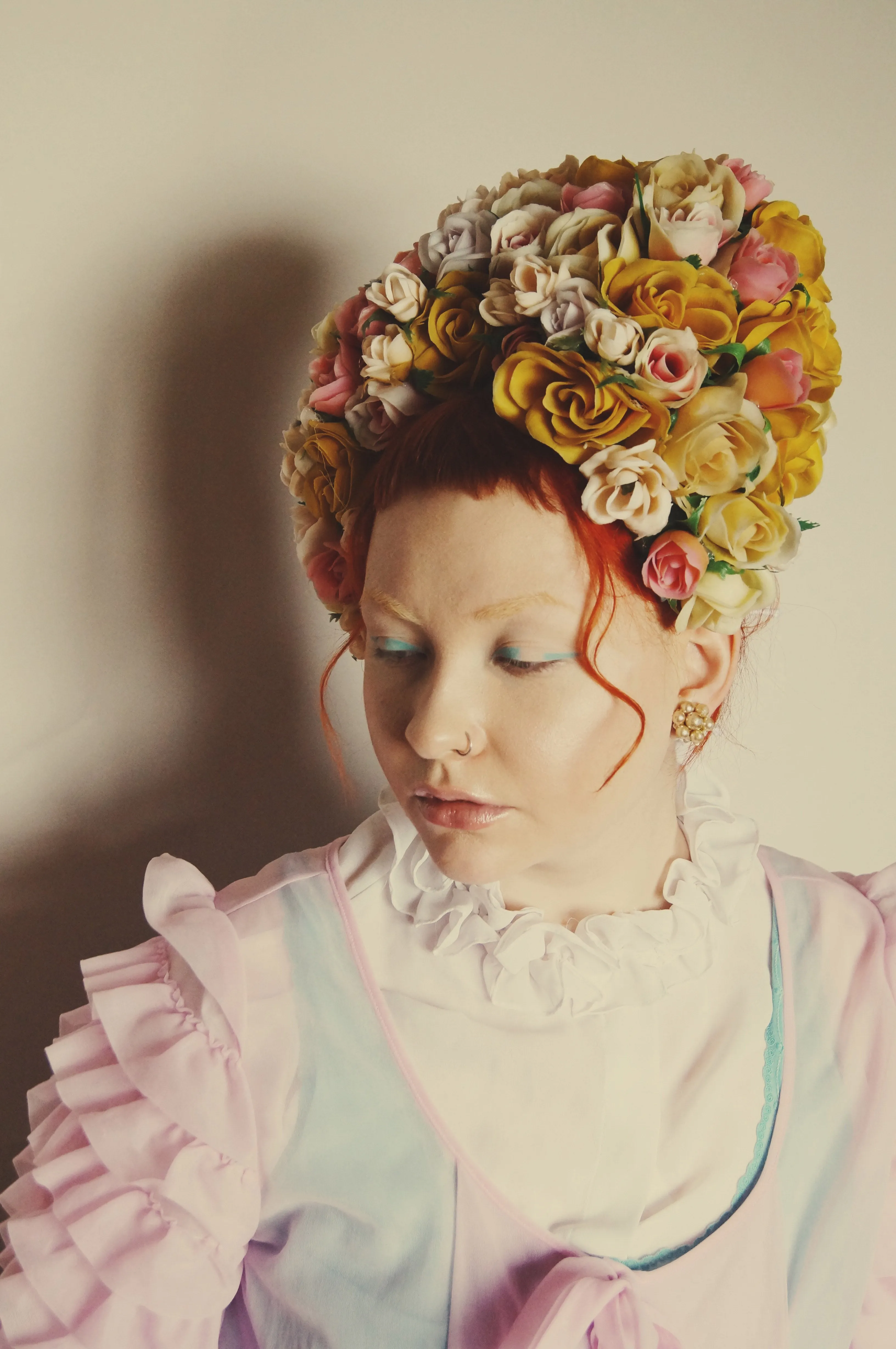 Vintage Rose Flower bonnet / crown / Marie Antoinette pink pastels