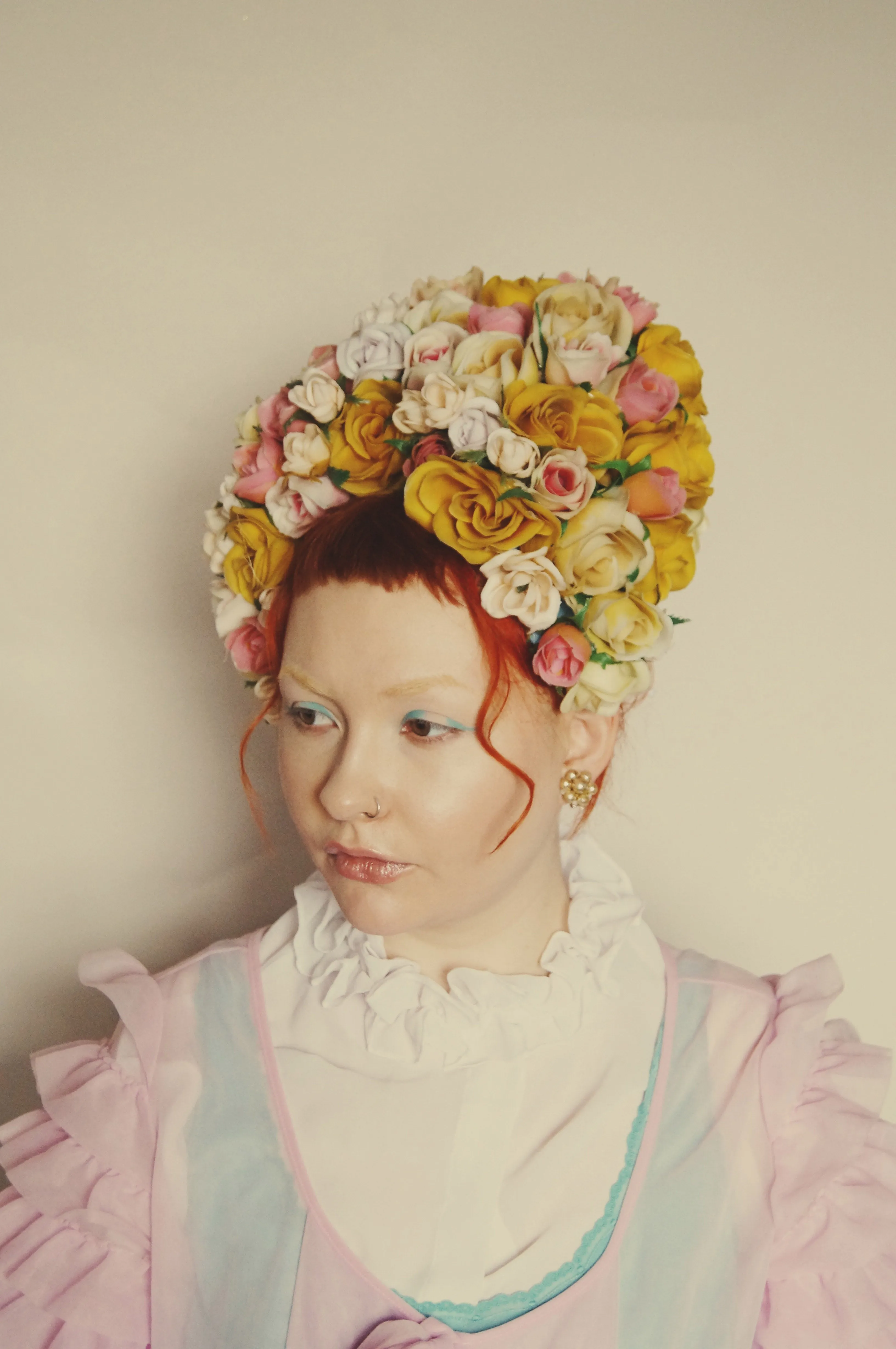 Vintage Rose Flower bonnet / crown / Marie Antoinette pink pastels