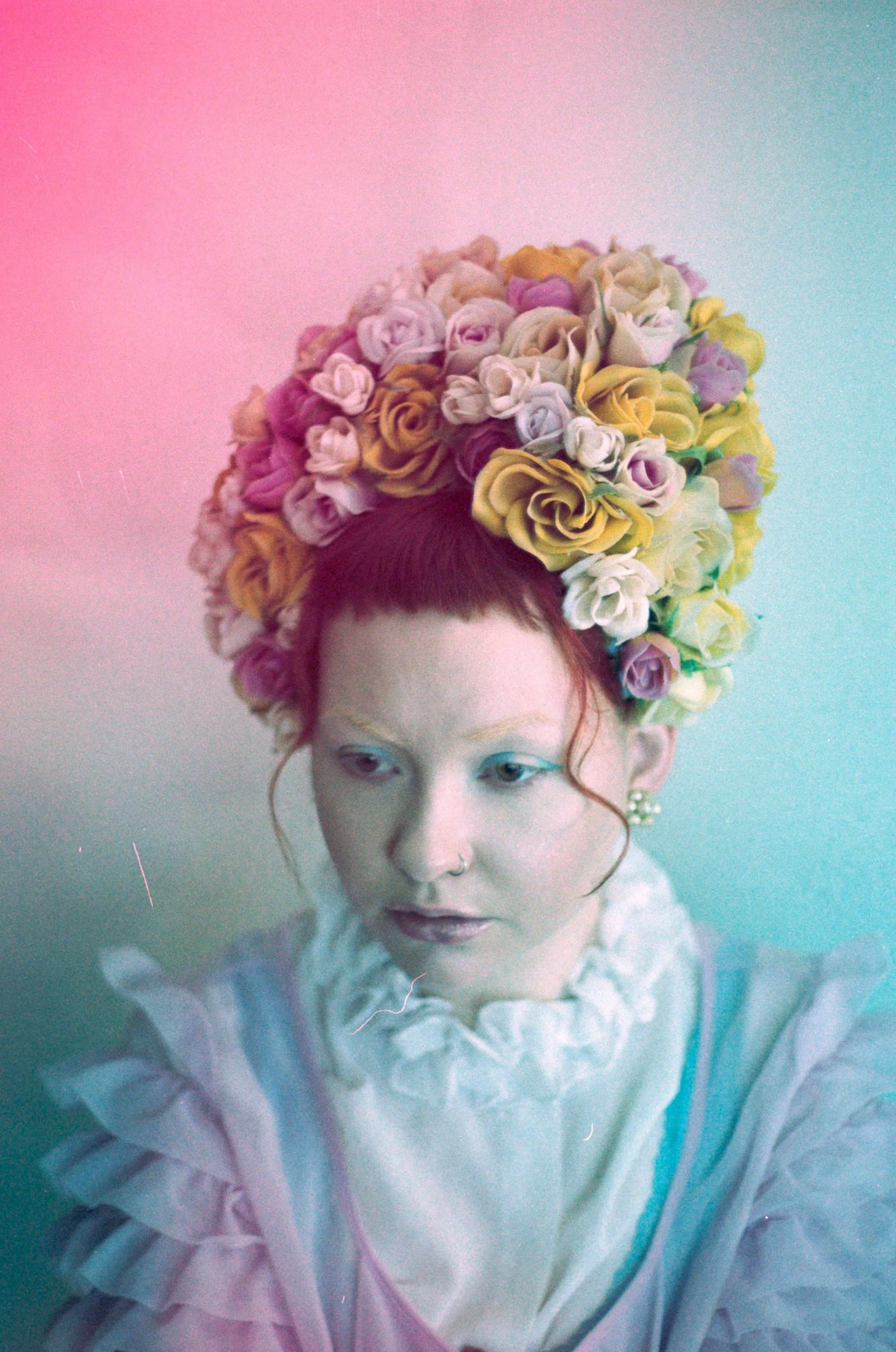 Vintage Rose Flower bonnet / crown / Marie Antoinette pink pastels