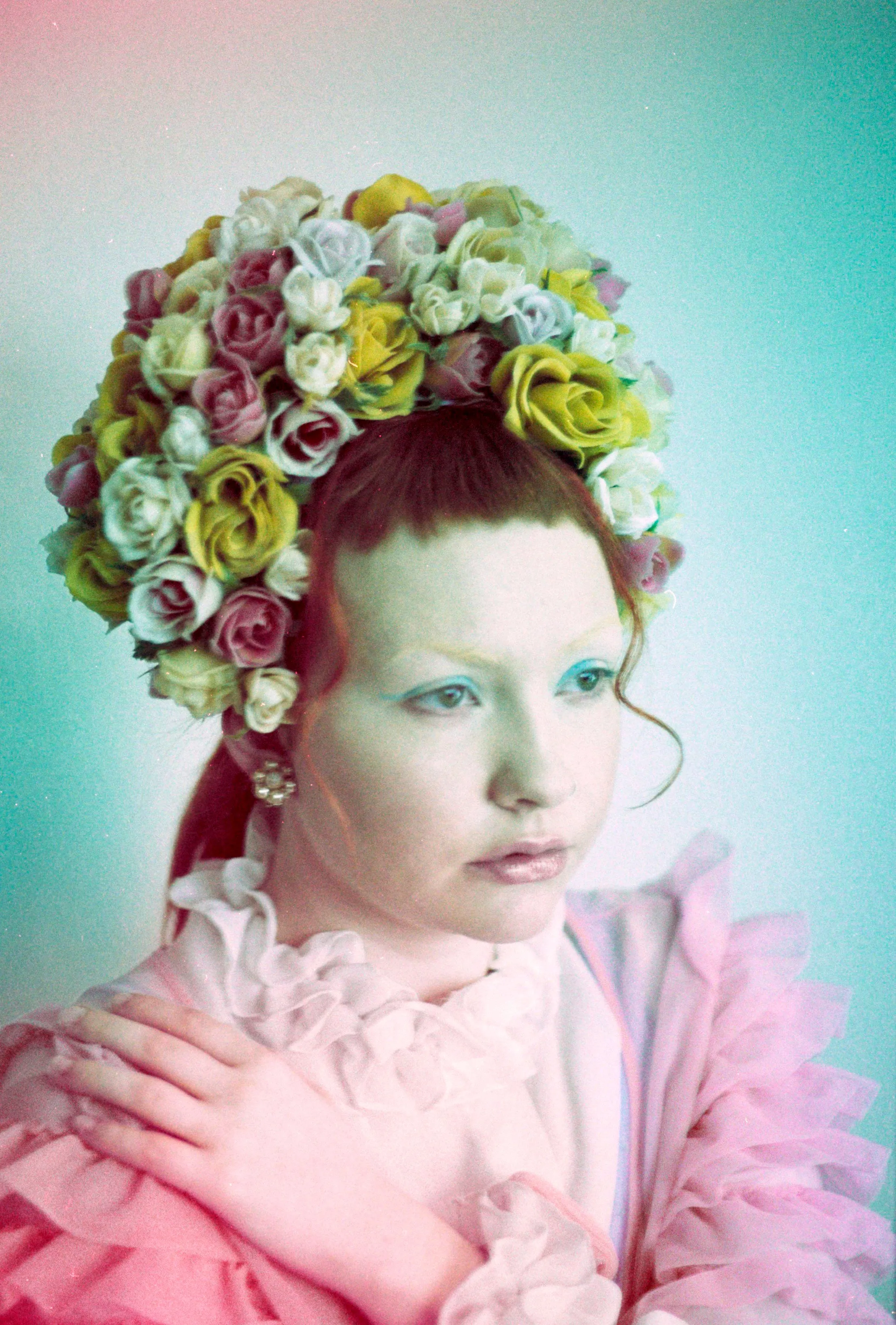 Vintage Rose Flower bonnet / crown / Marie Antoinette pink pastels